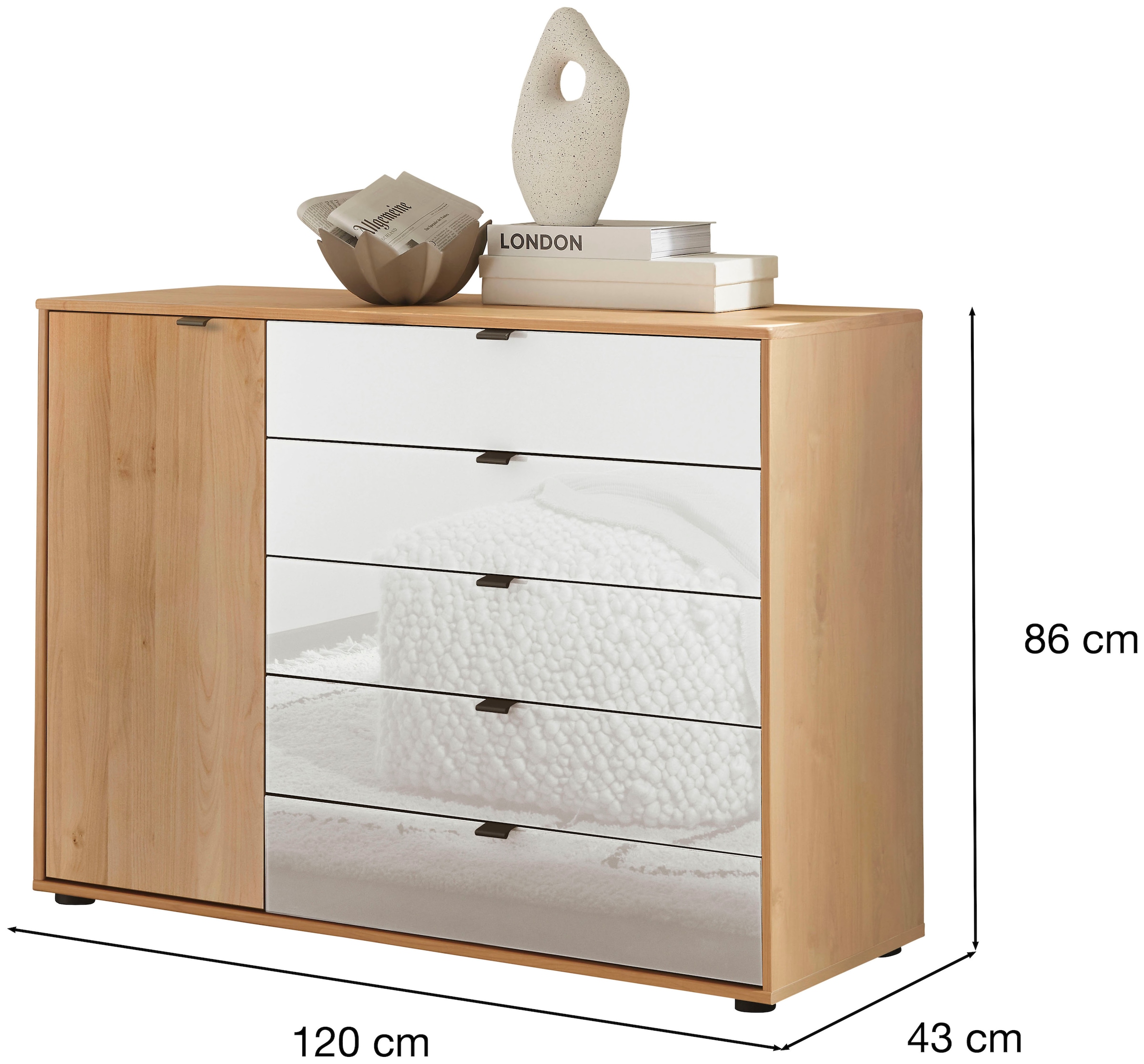 WIEMANN Kombikommode »Cardiff Sideboard, Wäscheschrank, teilmassiv Erle, mit Schubladen« Kommode 120x86x43 cm, braun, mit Dämpfung, MADE IN GERMANY,  verschiedenen Ausführungen, inklusive Einlegeboden