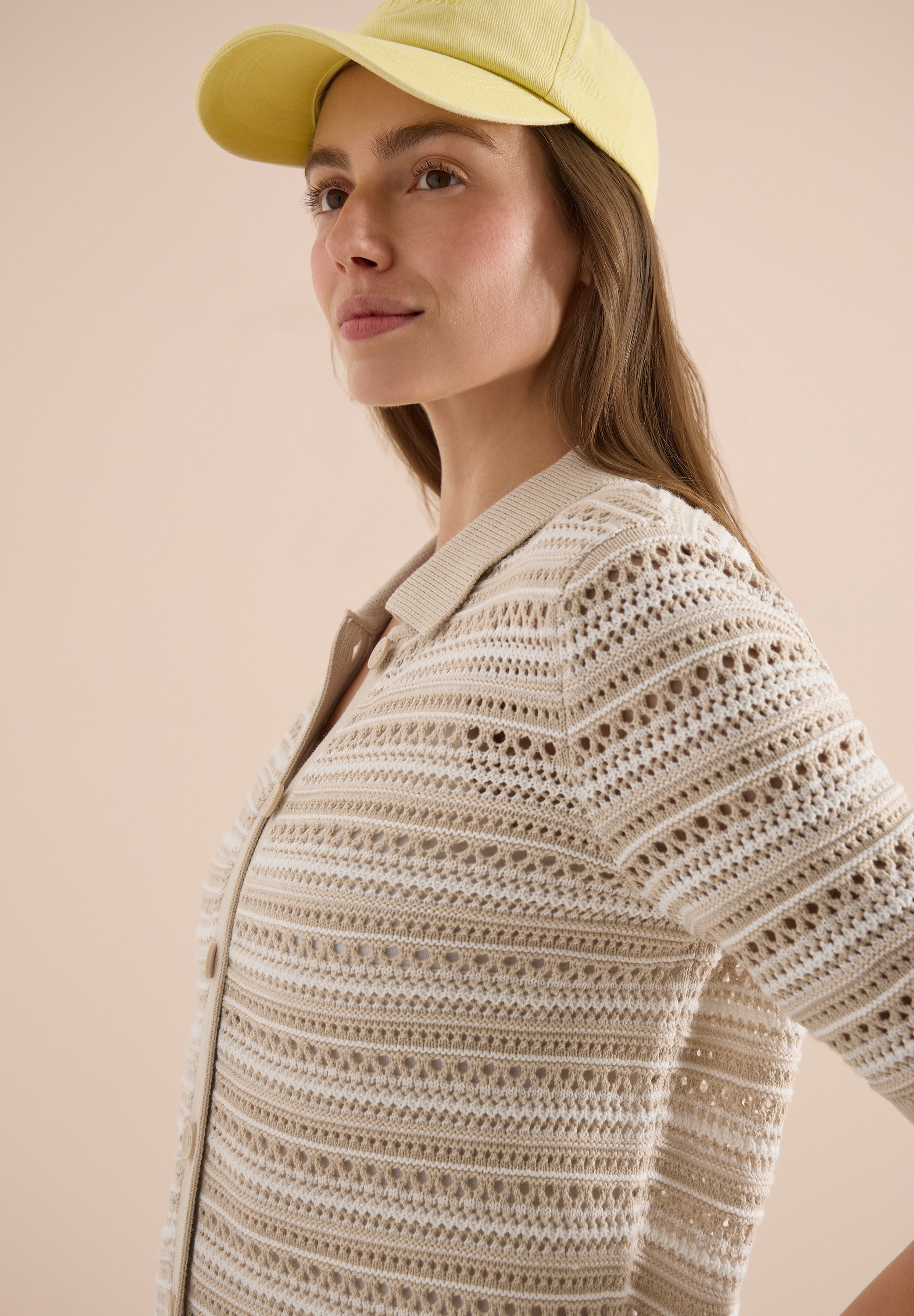 Cecil Strickjacke Kurzarm Cardigan mit Polokragen