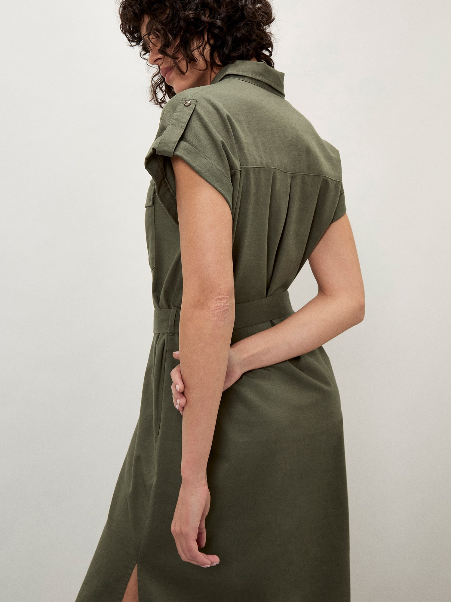 Apricot Midikleid »Unifarbenes Hemdblusenkleid« 2 Stk. tlg. Brusttaschen mit Bindeband