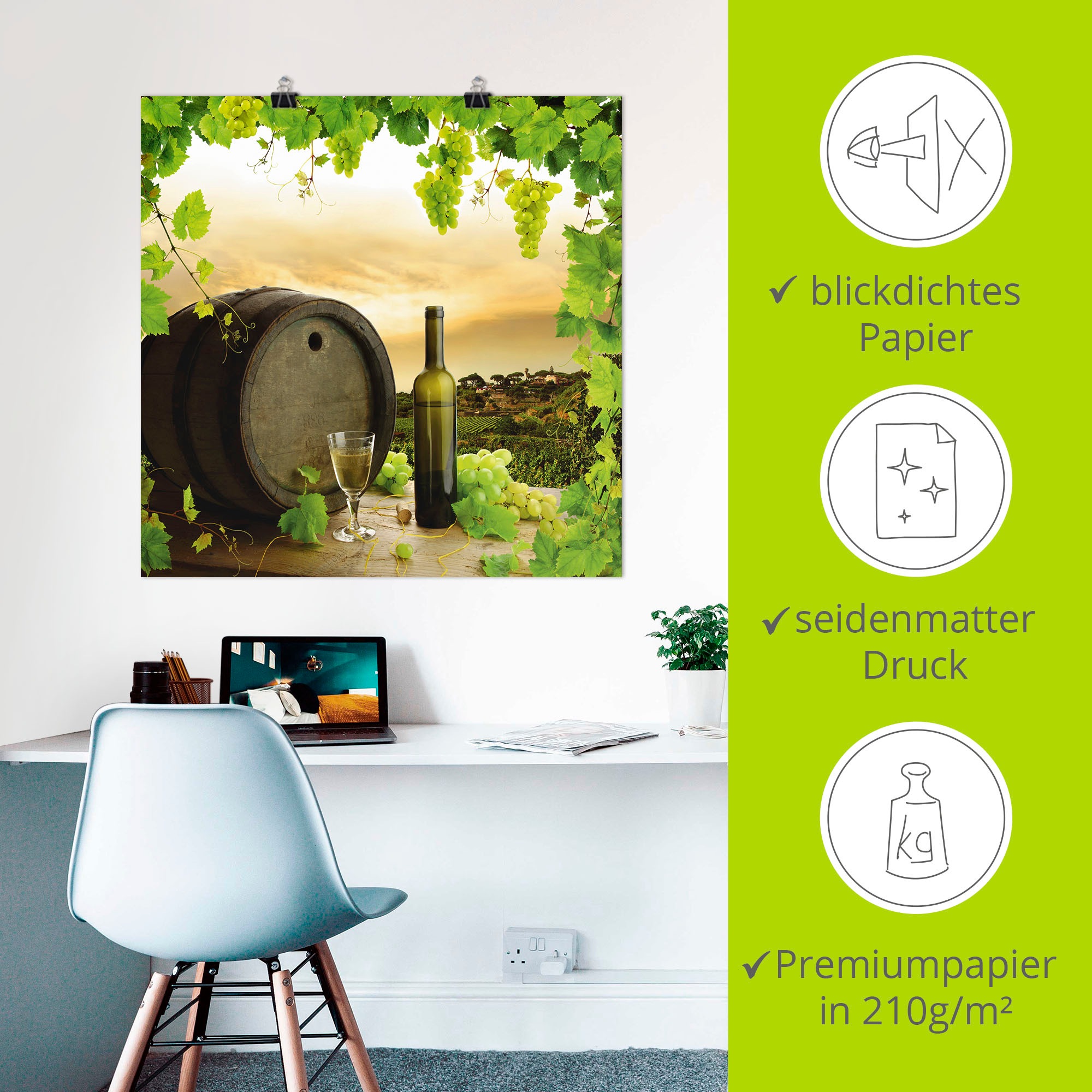 Artland Poster »Wein Trauben Reben Weinberg«, Wein Bilder, (1 St.), als Alubild, Leinwandbild, Wandaufkleber oder Poster in versch. Größen