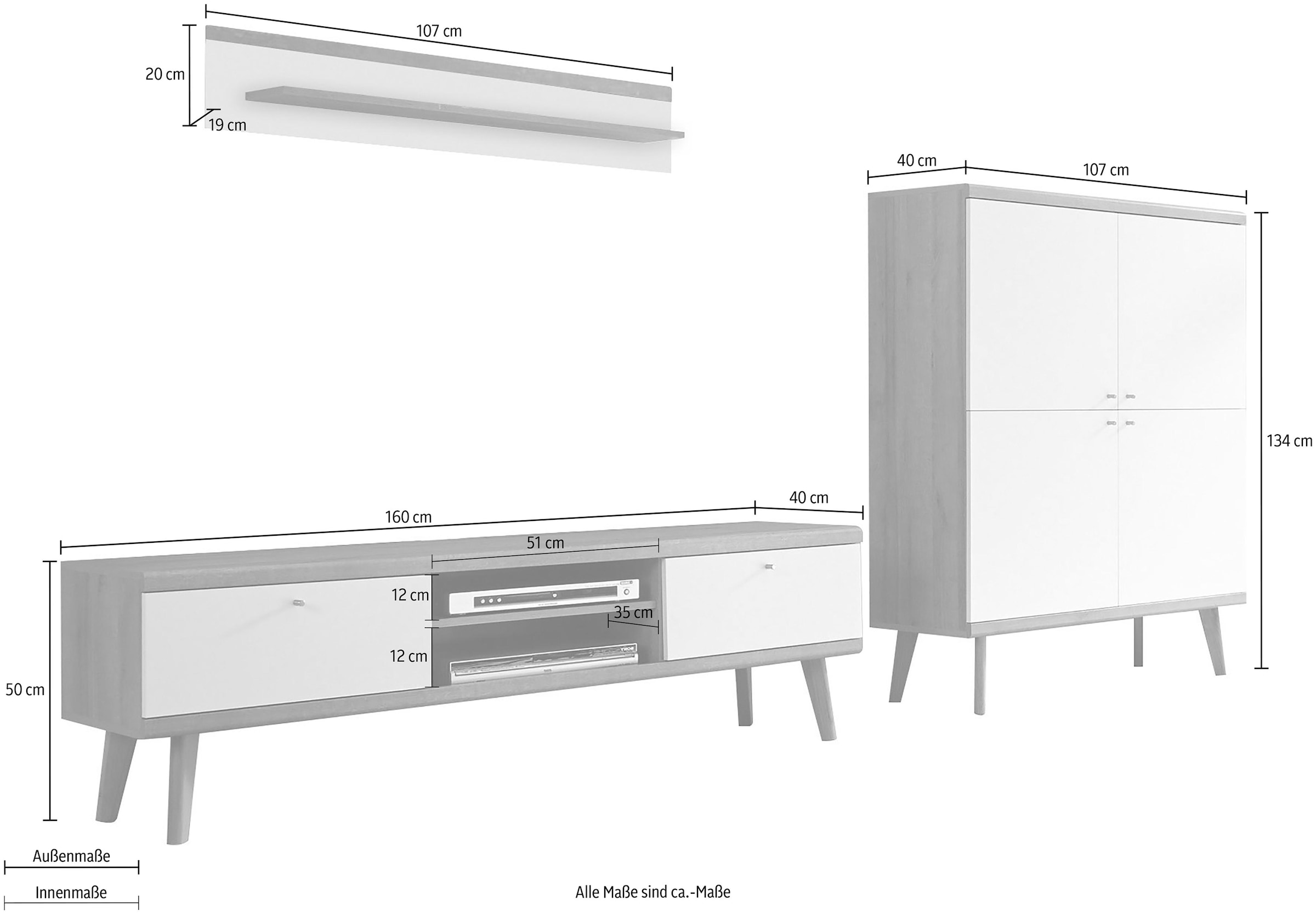 St.), 3 aus Home andas freundin OTTO Collection Wohnwand der »Merle«, (Set, bei