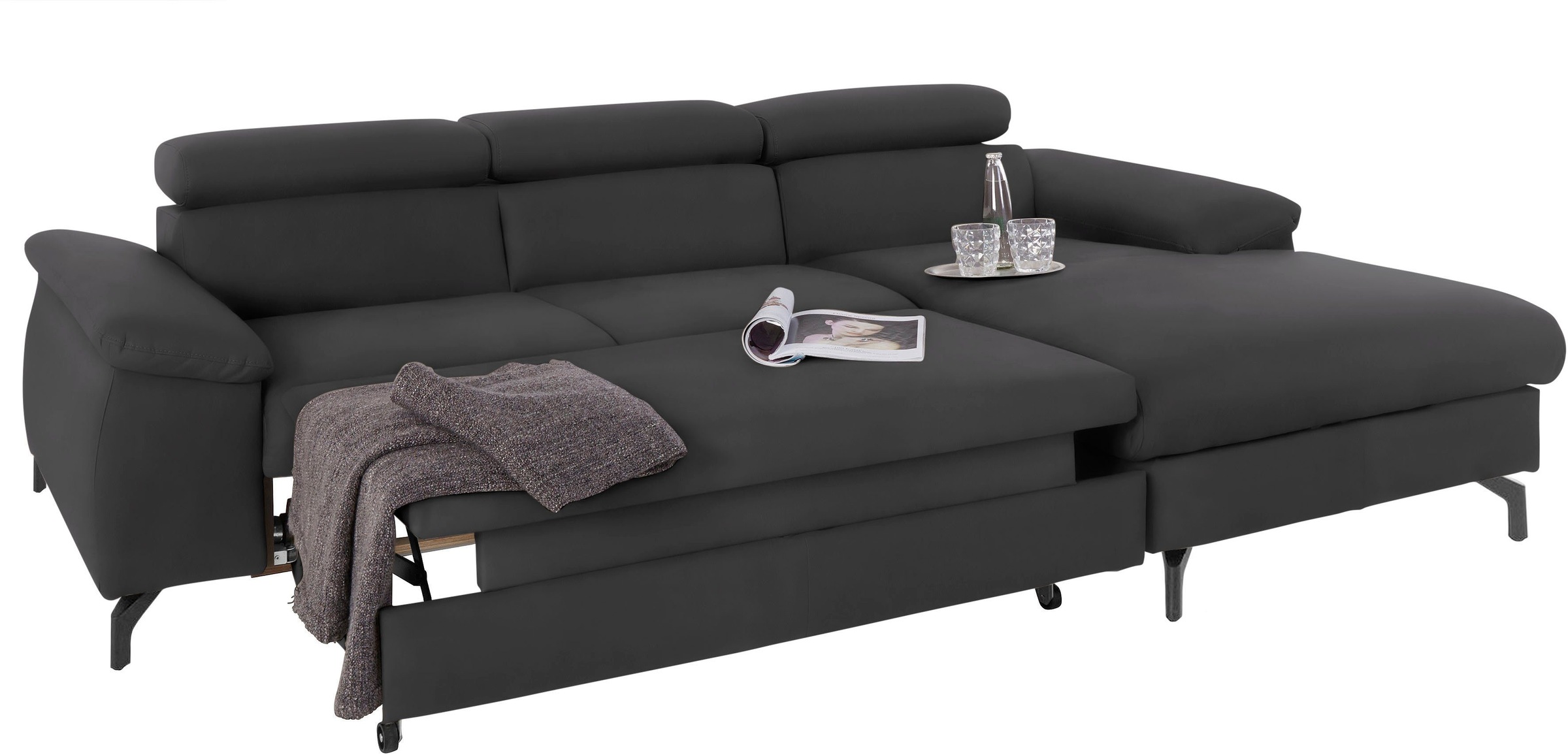 COTTA Polstergarnitur »Komaris L-Form«, (Set), Set bestehend aus: Ecksofa mit Kopfteilverstellung & Hocker