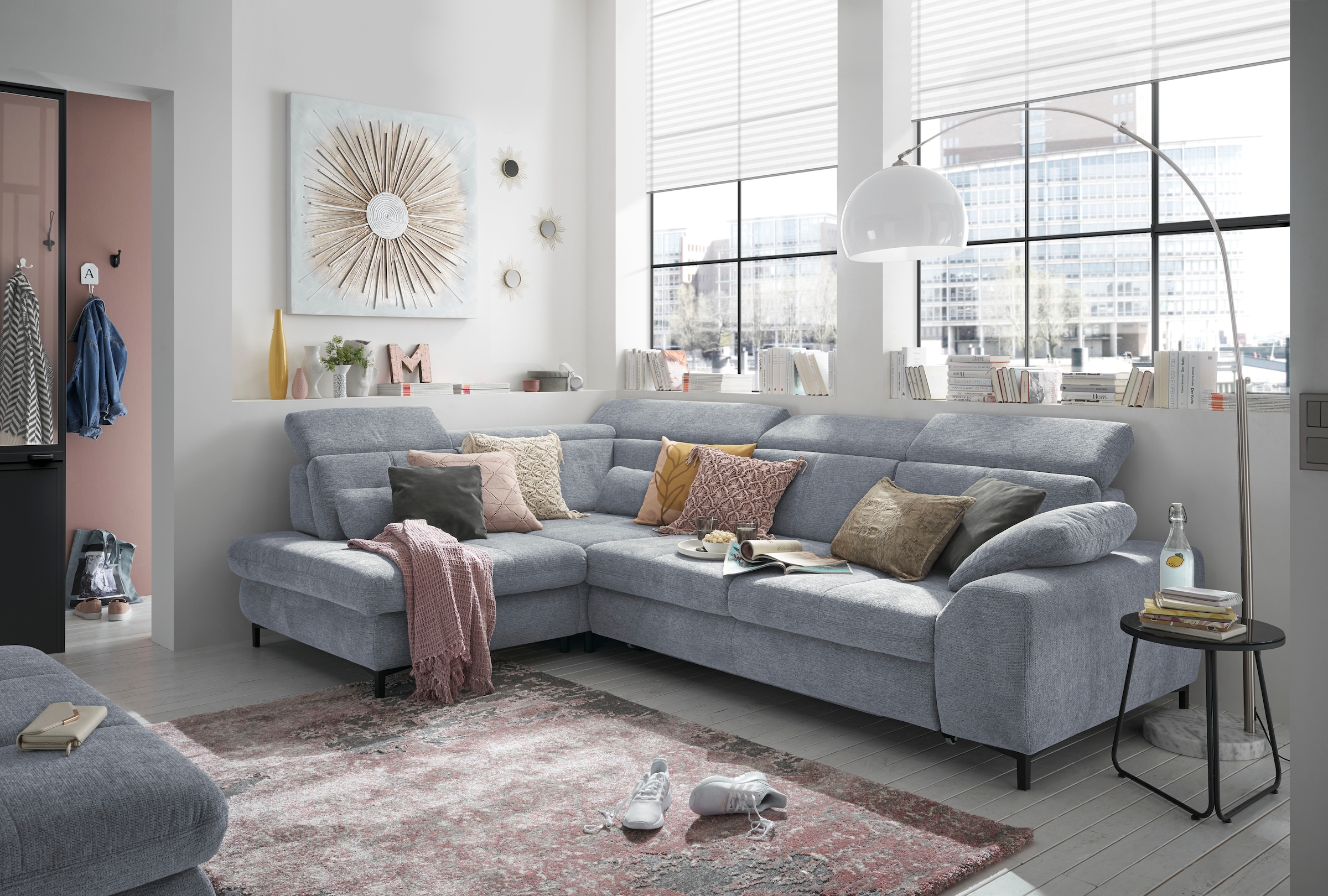 set one by Musterring Ecksofa »SO 3400 Sitzhöhe 47cm oder 49cm, Sitztiefe verstellbar, B/T 317/220 cm« Kaltschaumpolsterung, Flachgewebe, whlw. mit Funktionen, Sitzhöhe 47