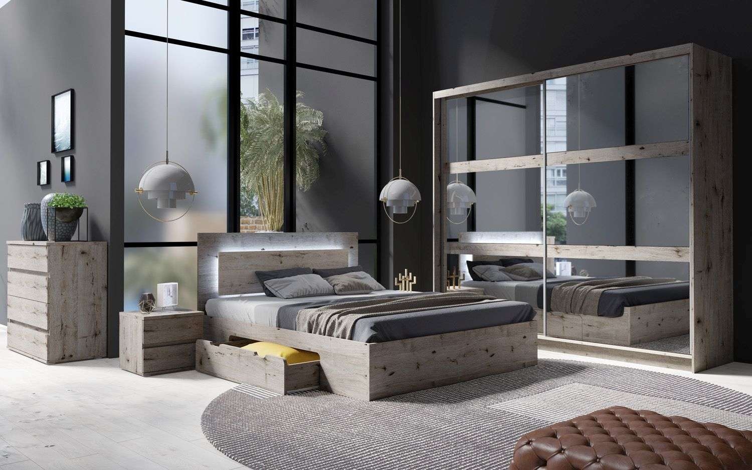 Home affaire Bett »PRESSAC mit Schubladen und Beleuchtung, in 2 Breiten - 160 und 180 cm« Bettgestell mit Schubladen, ohne Lattenrost und Matratze