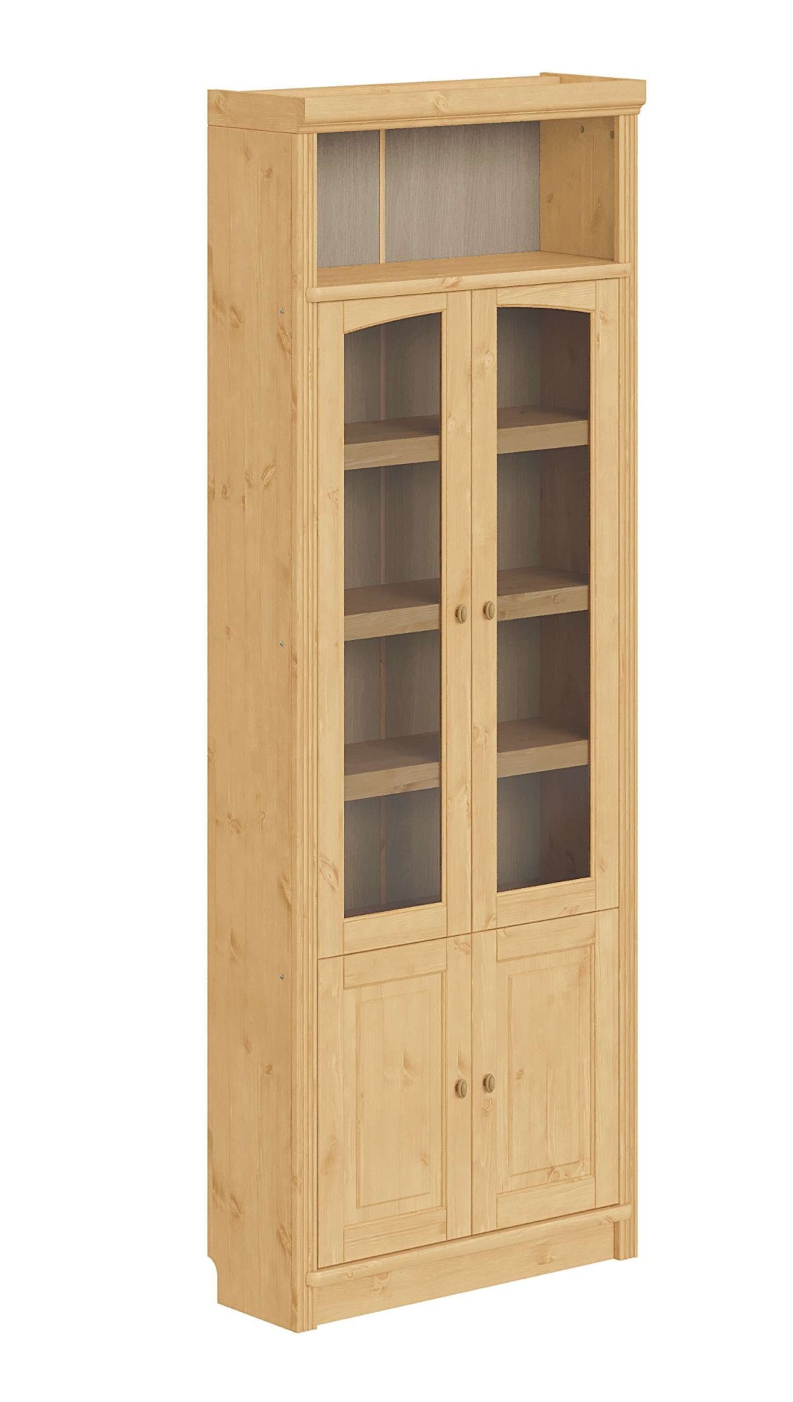 OTTO home Vitrine »Soeren Regal mit 2 Glastüren und 2 Holztüren, B/TH: 80/29/220 cm« Kiefer FSC®-zertifiziert, 1 offenes Fach, 6 Fächer hinter den Türen