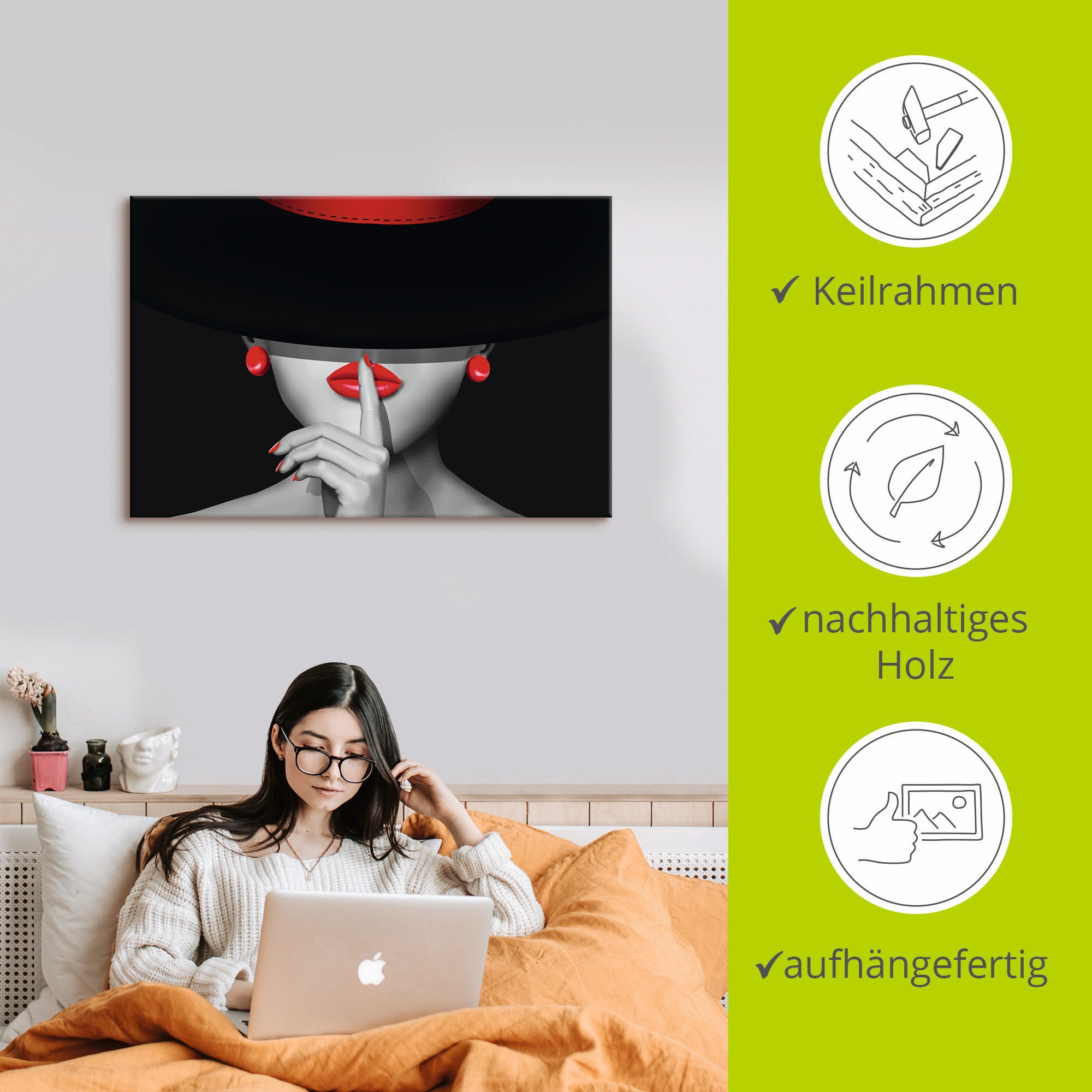 Artland Leinwandbild »Sei still« Frau 1 Stk. tlg. auf Holzrahmen gespannt