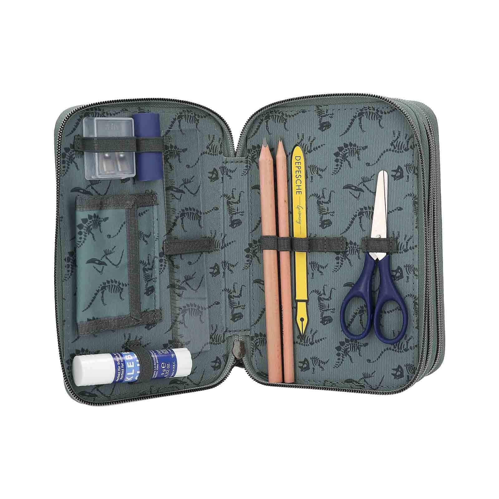 Depesche Buntstift »3-Fach Federtasche BITE inkl. Stifte Dino World 20 x 13 x 7,5 cm grau-grün«
