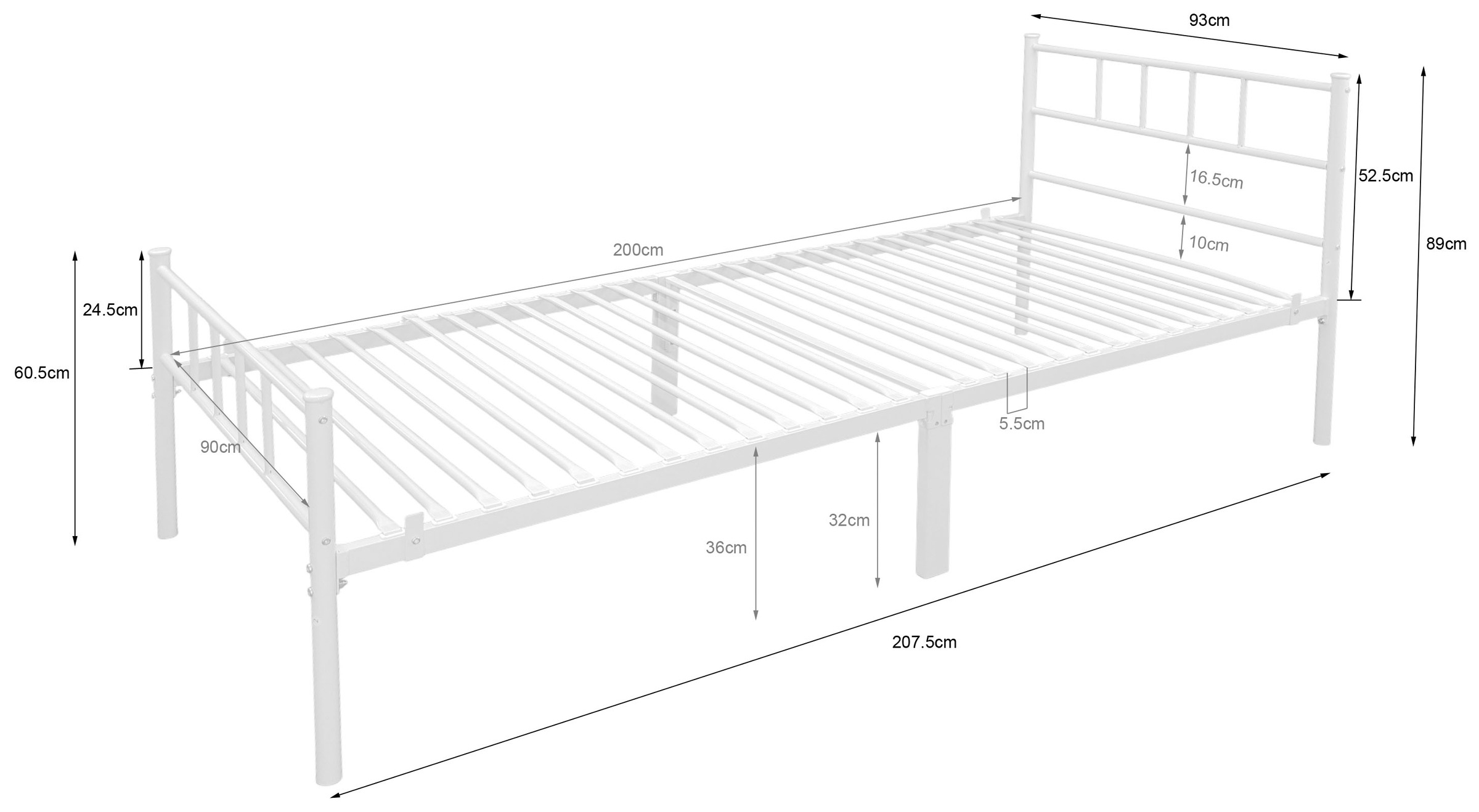 OTTO home Metallbett »Amrum Bett Bettgestell Bettrahmen Einzelbett Doppelbett Stahlbett« 2m Länge und in 4 Breiten wählbar - 90, 140, 160, 180 cm,  Schlafzimmerbett inkl. 26 Lattenroste zum Schutz der Matratze