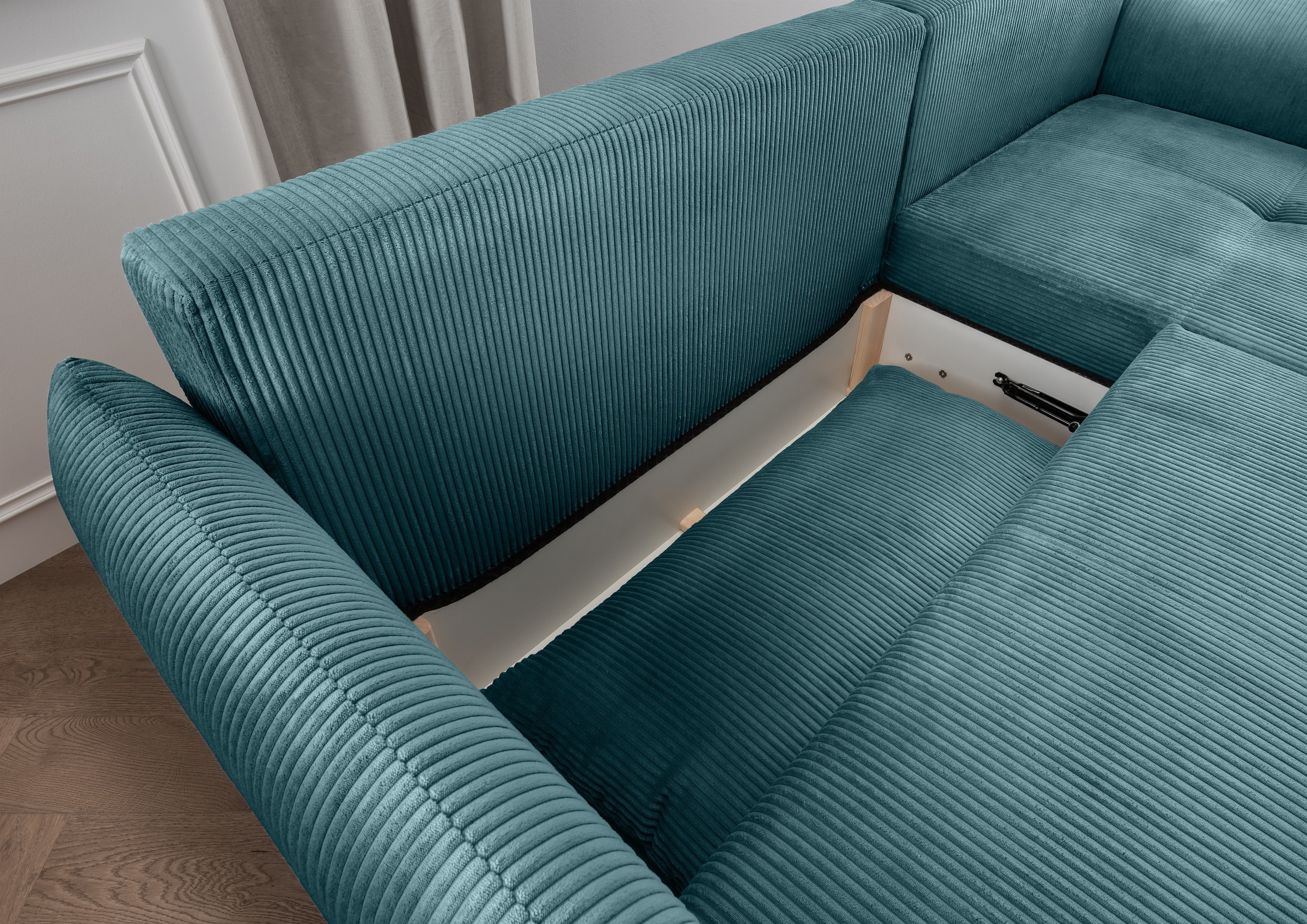 INOSIGN Ecksofa »Mara, L-Form, aktueller Cord Bezug und tolle Farben, schmale Armlehnen«, whlw. mit Bettfunktion,Recamiere links/rechts montierbar, Breite 238cm