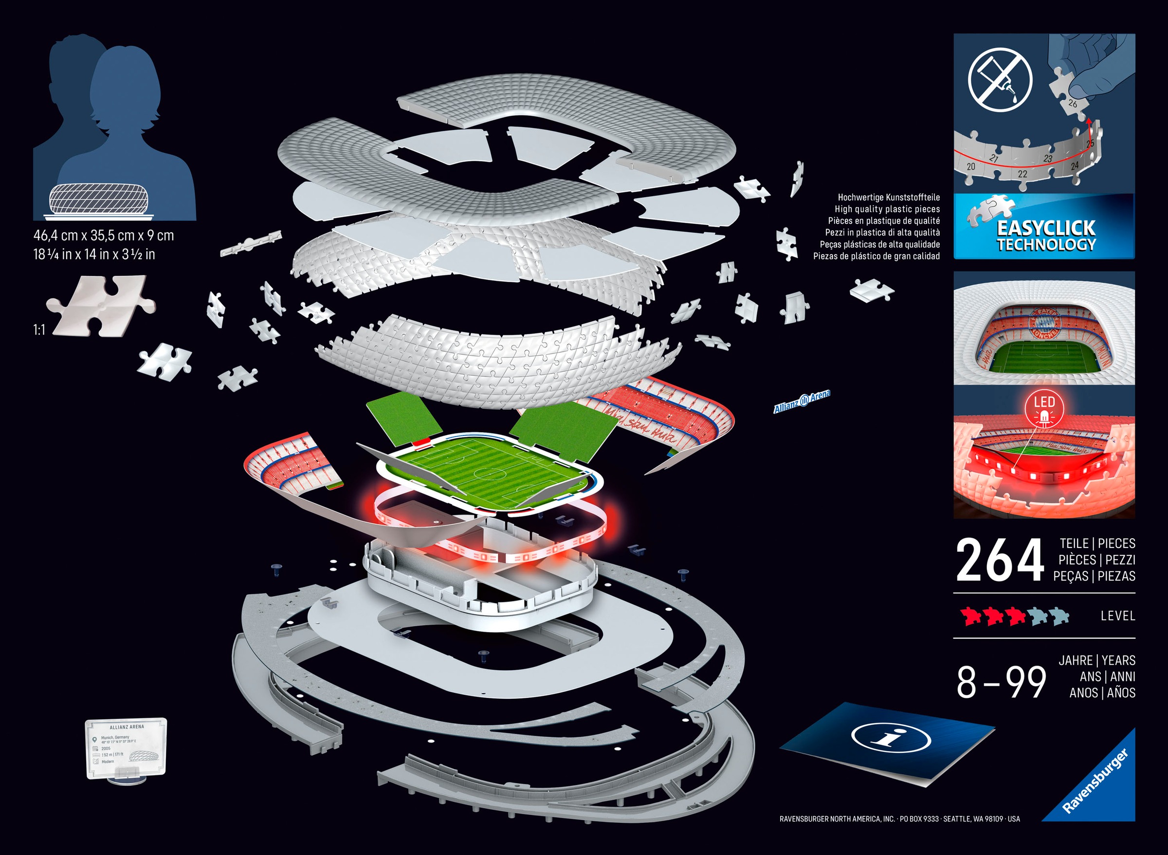 Ravensburger 3D-Puzzle »3D Puzzle Iconics: Allianz Arena - mit Licht«, mit LED Licht; Made in Europe