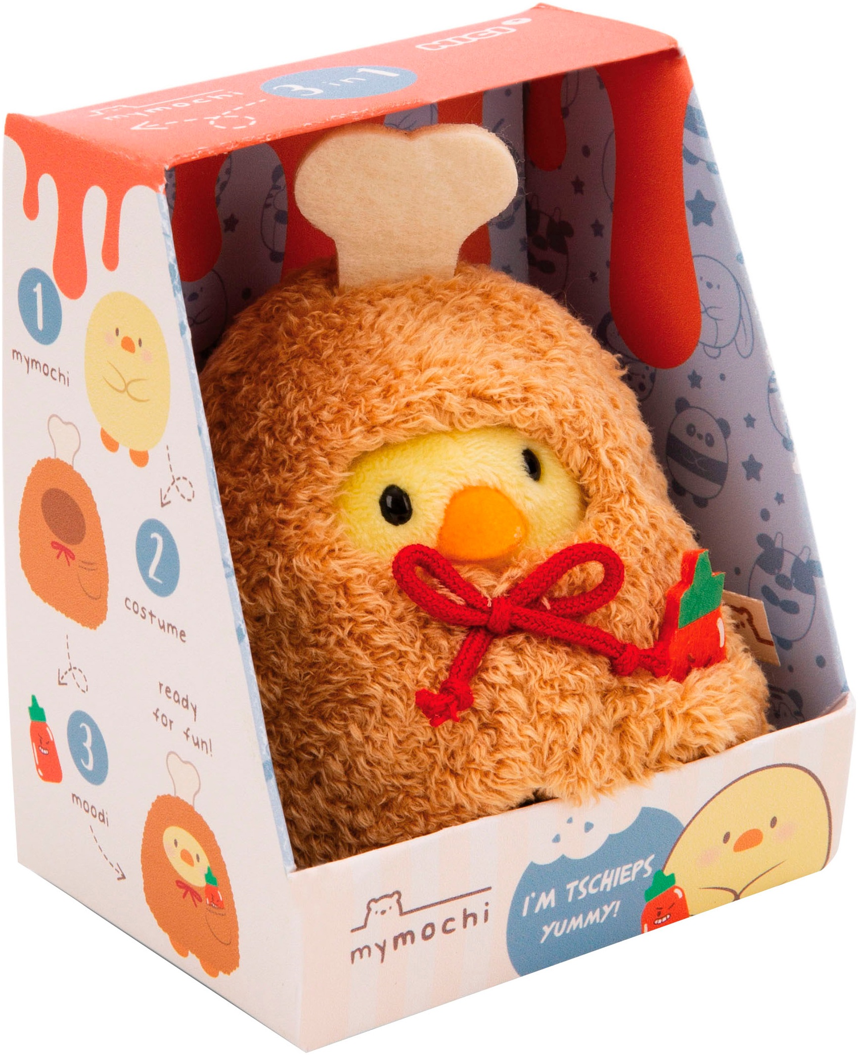 Nici Kuscheltier »mymochi, Set Küken Tschieps 8 cm mit Chilisoße und Hähnchenkeulekostüm«