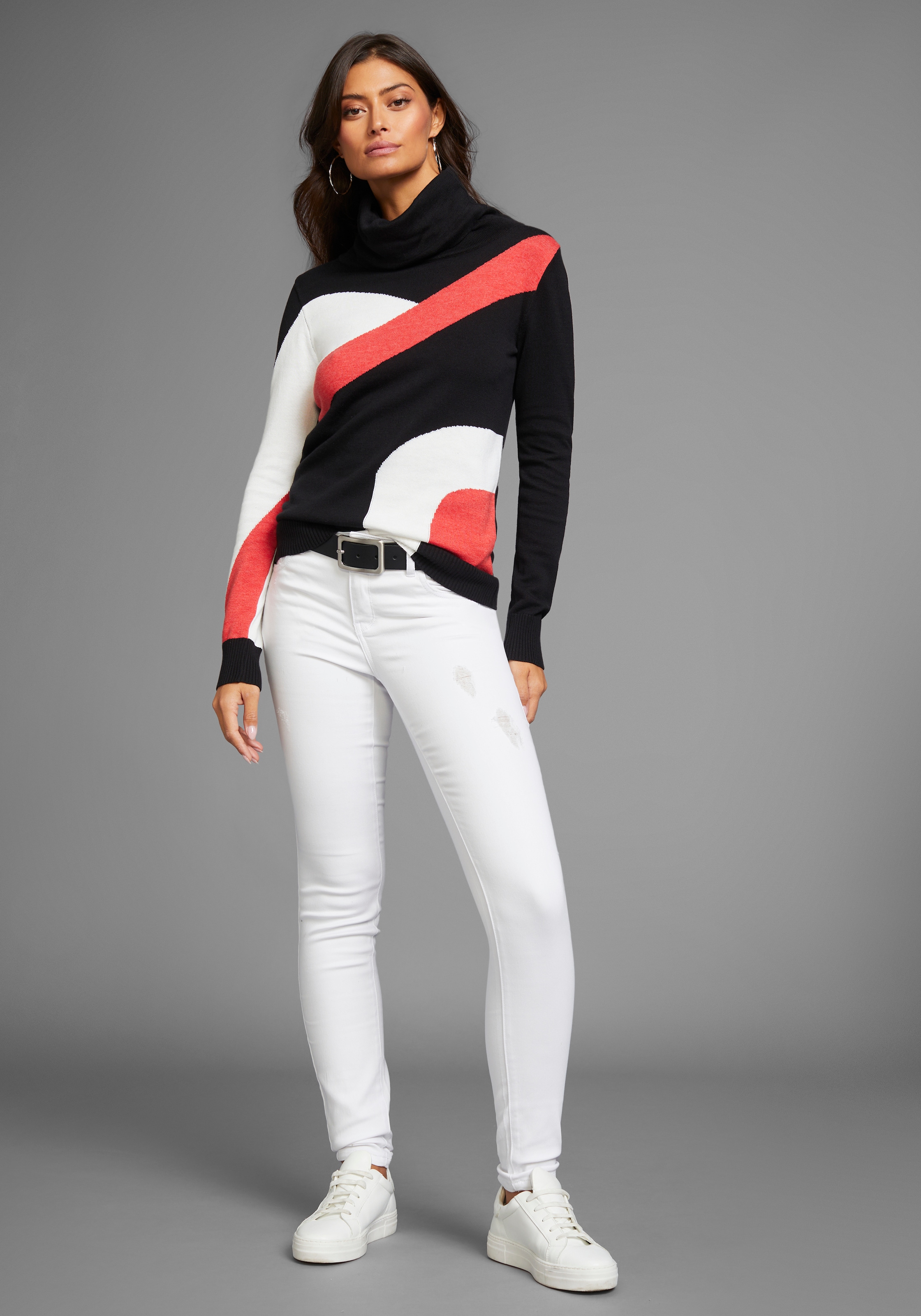 Laura Scott Schalkragenpullover, mit Colorblock - NEUE KOLLEKTION