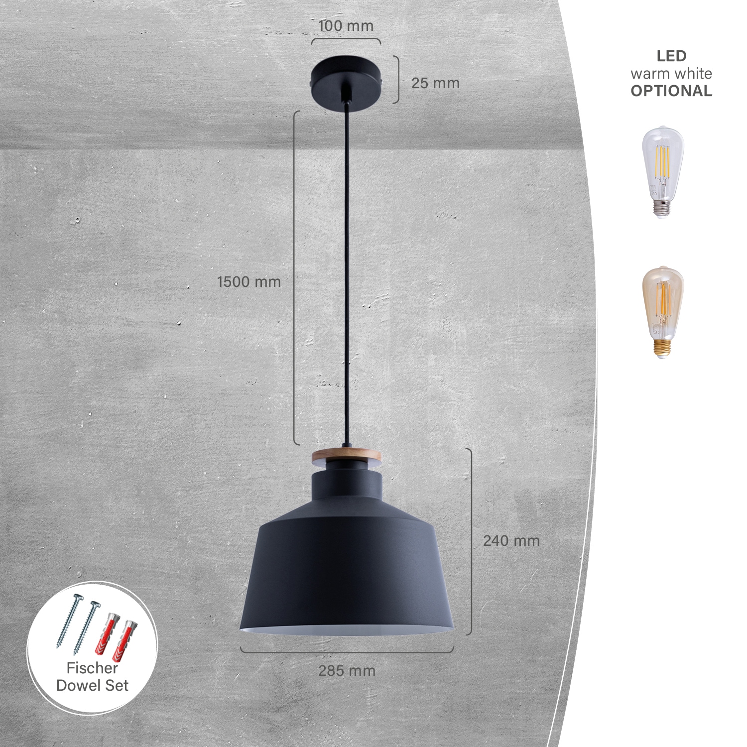 Paco Home Pendelleuchte »JACK U«, 1 flammig, Leuchtmittel E27 | ohne Leuchtmittel, Hängelampe Esszimmer Küchenlampe Esstischlampe Skandinavisch E27