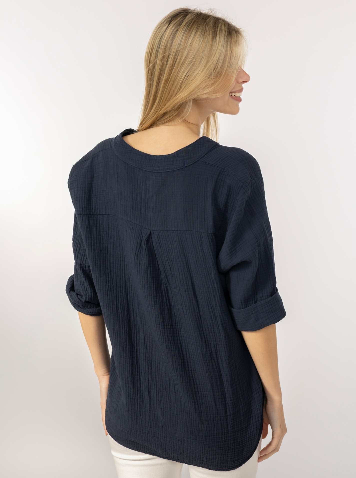 Zwillingsherz Schlupfbluse »"Neon Kante"« Musselin, eingefasster V-Neck in Neon, 3/4 Arm, hinten leicht länger