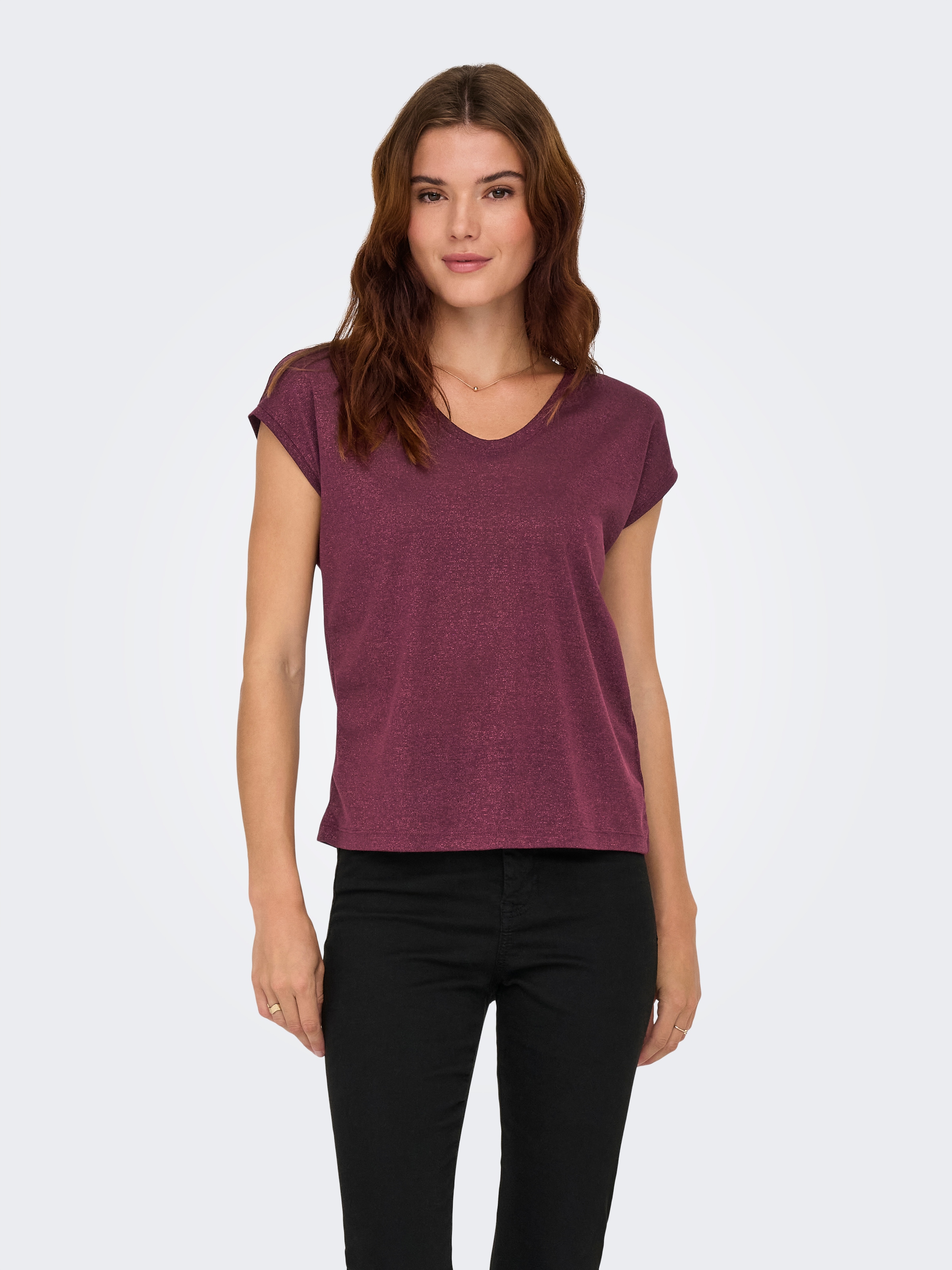 ONLY Kurzarmshirt »ONLSILVERY S/S V NECK LUREX TOP JRS NOOS«