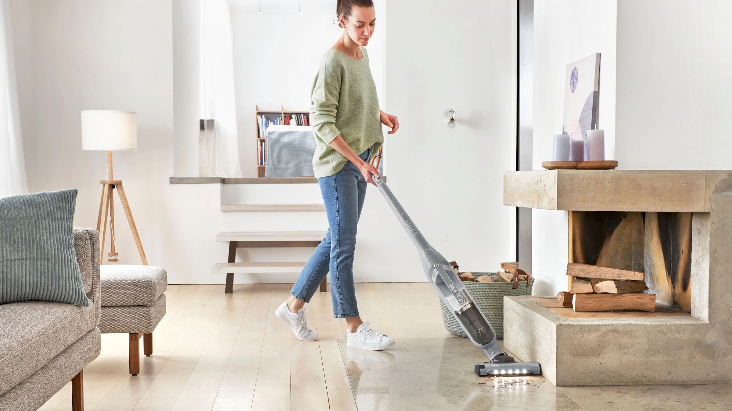 BOSCH Akku-Hand-und Stielstaubsauger »Flexxo Gen 2 Serie 4 BBH3K2801«, 28 V, Power Düse mit LED, integriertes Zubehör, silber