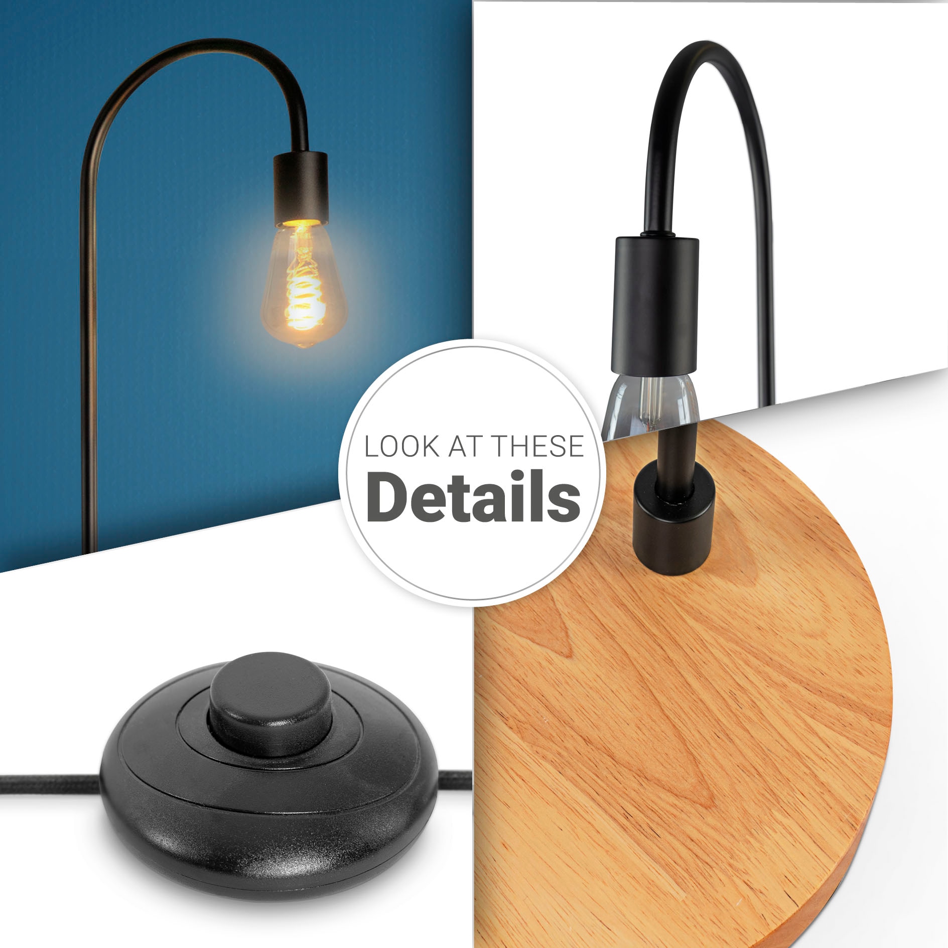 Paco Home Stehlampe »WALTER«, Leuchtmittel E27 | ohne Leuchtmittel, Bogenlampe Industrial LED Wohnzimmer Skandi Minimalistisch Holz Fuß