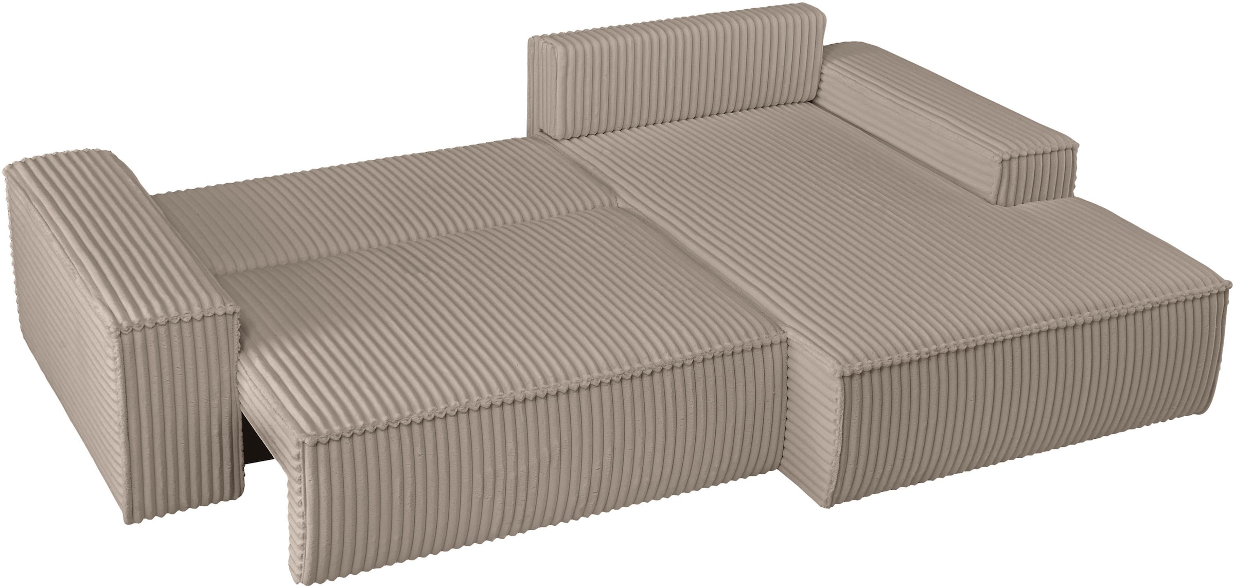 andas Ecksofa »Finnley Schlafsofa 267 cm in Bouclé, Struktur fein u. Cord, L-Form,«, Schlaffunktion m. Bettkasten (136/210 cm), Bouclé, Struktur und Cord