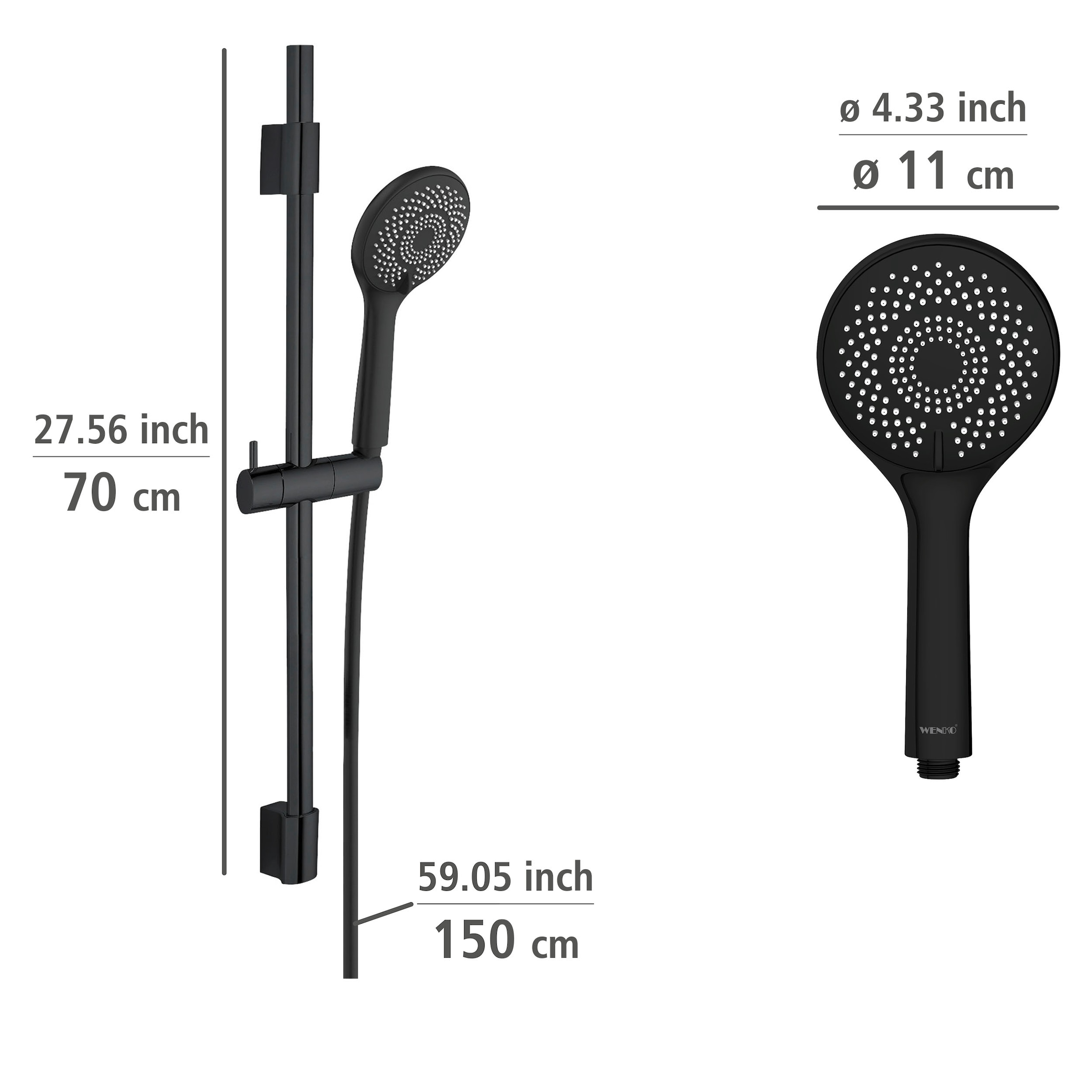 WENKO Stangenbrause-Set »Watersaving«, Schwarz, Länge Stange: 70 cm