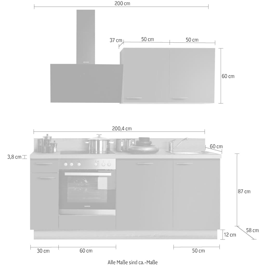 Kochstation Küchenzeile »KS-Scafa, vormontiert, mit höhenverstellbaren Füßen«