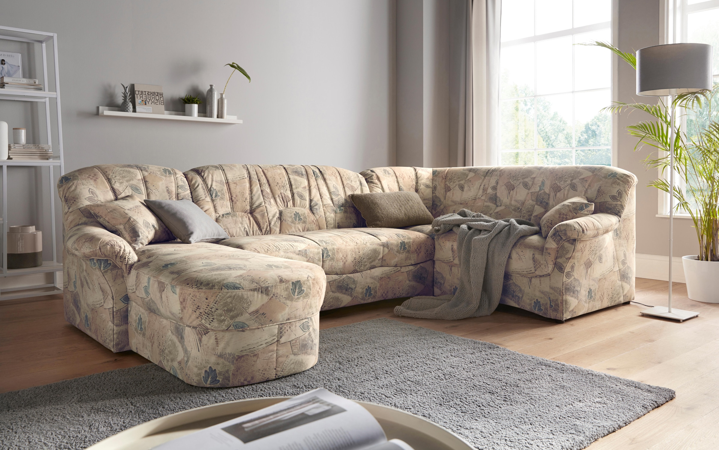 DOMO collection Wohnlandschaft »Bahia mit viel Platz, zeitloses Design, U-Form«, Microfaser, natur