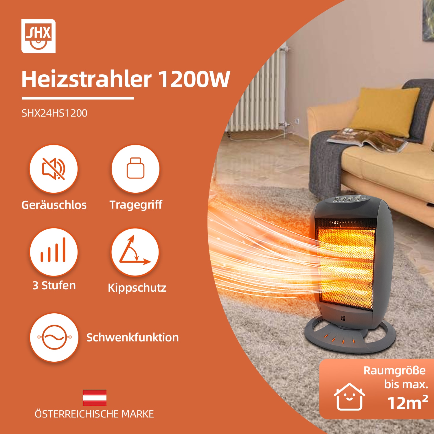 SHX Heizstrahler »SHX24HS1200«, 1200 W, Halogen-Heizelement, 1200W