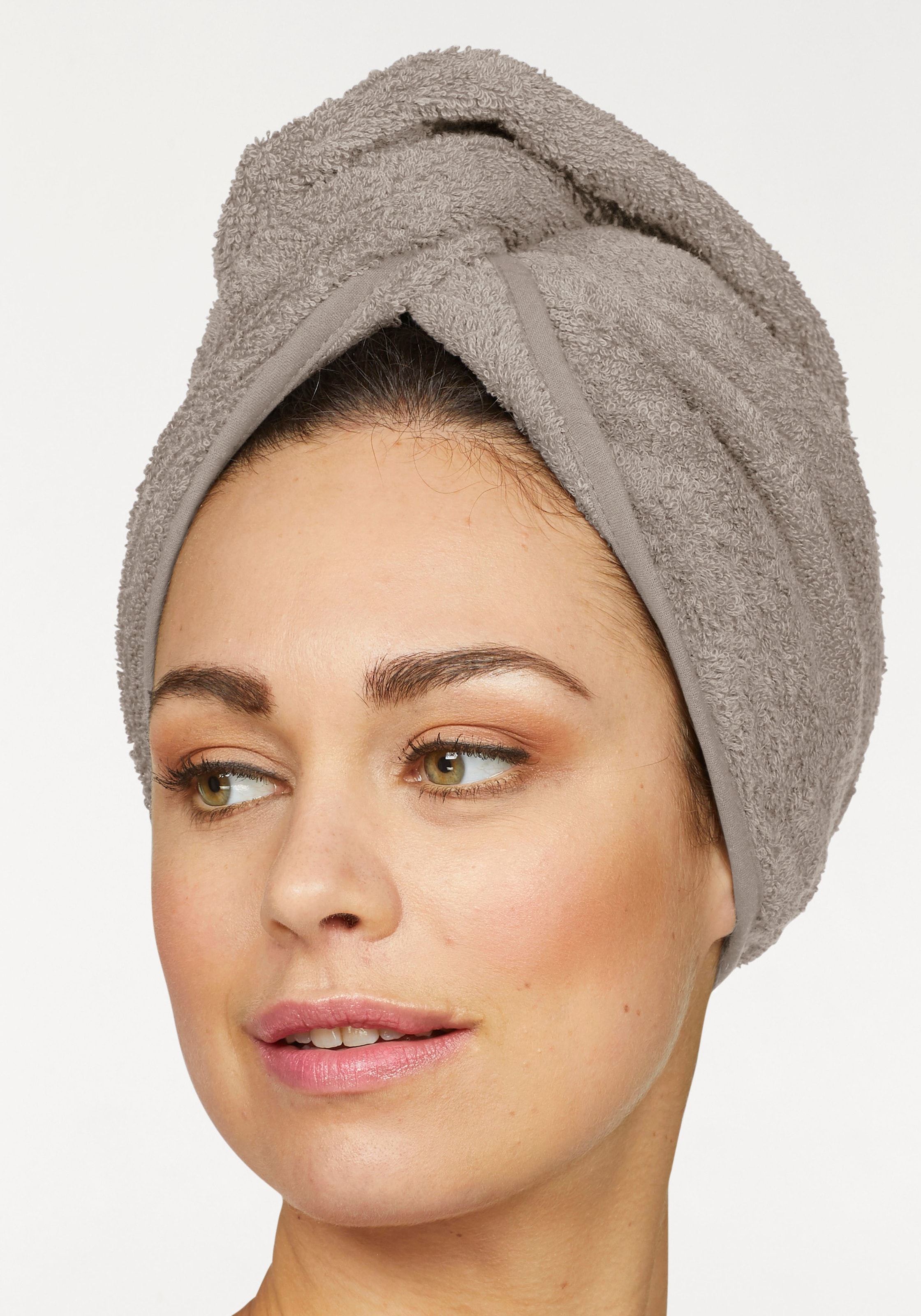 my home Turban-Handtuch »Juna«, (2 St.), mit Knopfverschluss am Hinterkopf ( 2 Stück), einfarbiges Haar-Handtuch online bei OTTO