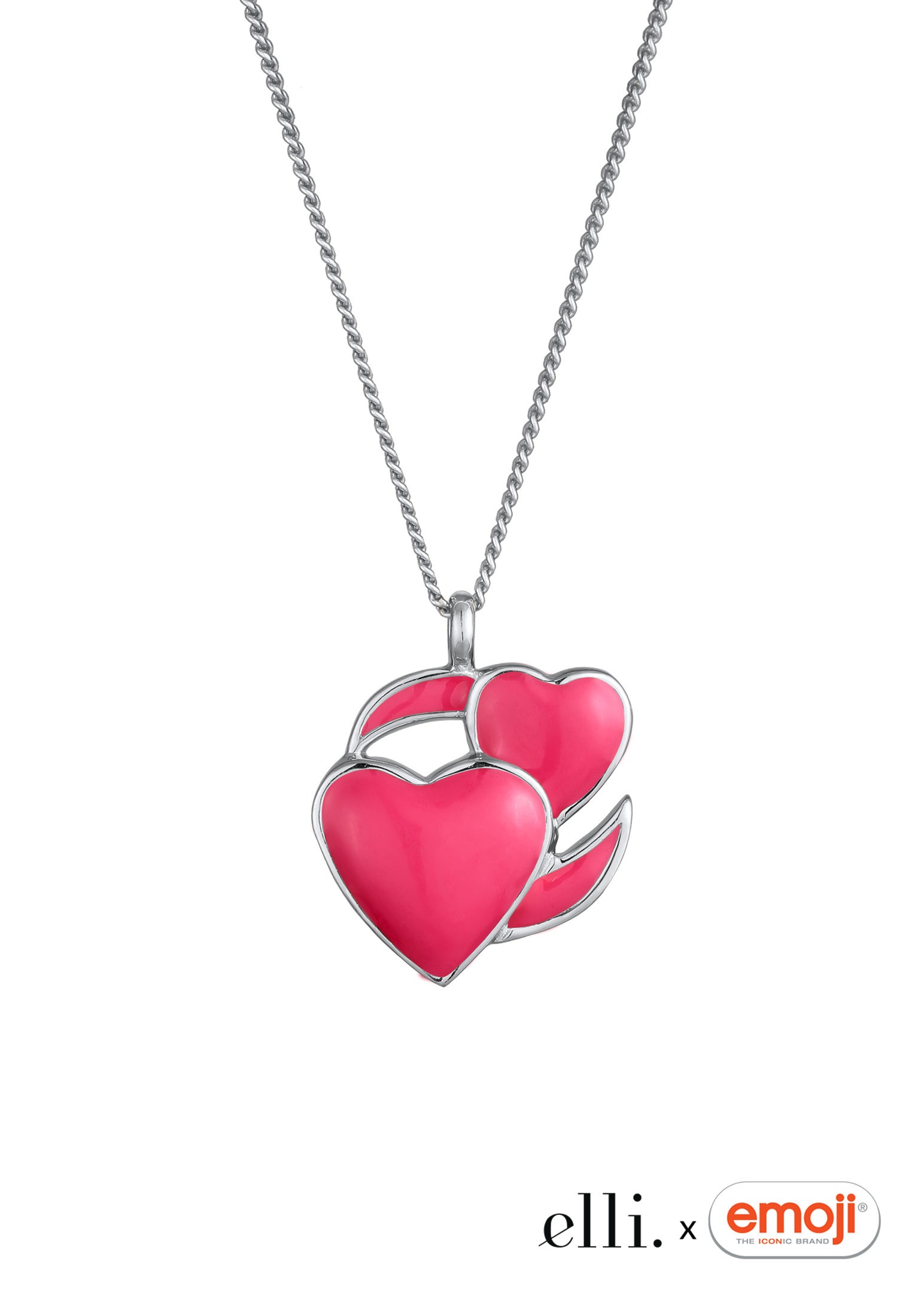 Elli Kette mit Anhänger »Halskette Emoji Herz Emaille Rosa 925 Sterling Silber«