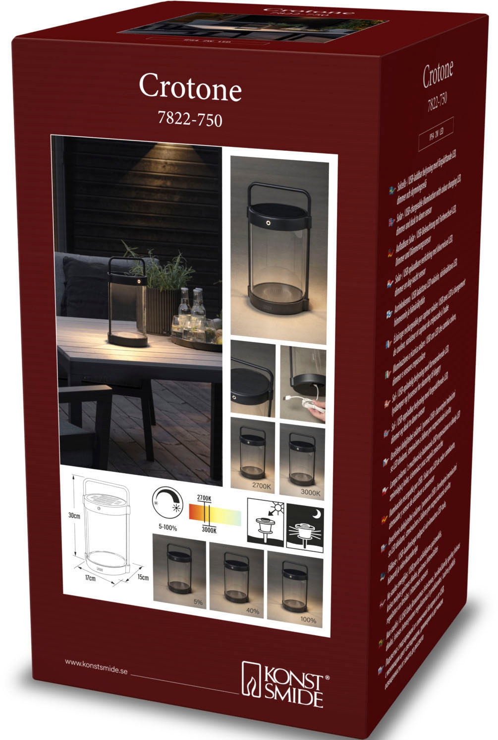 KONSTSMIDE LED Laterne »Crotone«, Leuchtmittel LED-Modul | LED fest integriert, Crotone LED Solar/USB-Laterne schwarz, dimmbar, Dammerungs