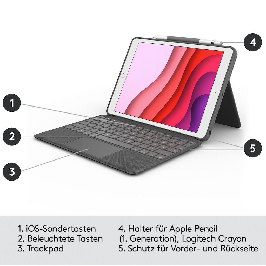 Logitech ergonomische Tastatur »Combo Touch Case mit Trackpad für iPad (7., 8. und 9. Generation)«, (Touchpad)