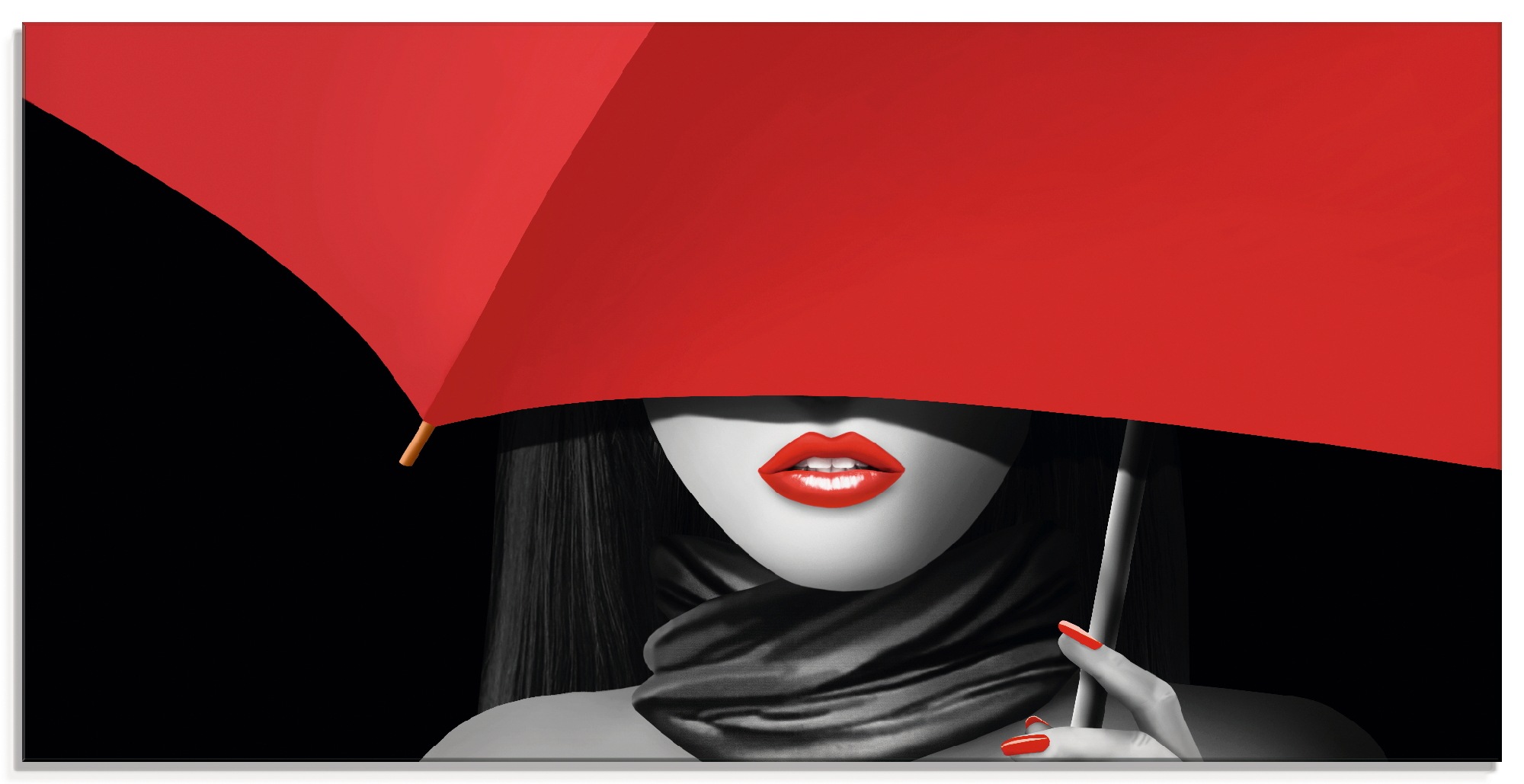 Artland Glasbild »Rote Lippen unter dem Regenschirm«, Frau, (1 St.)