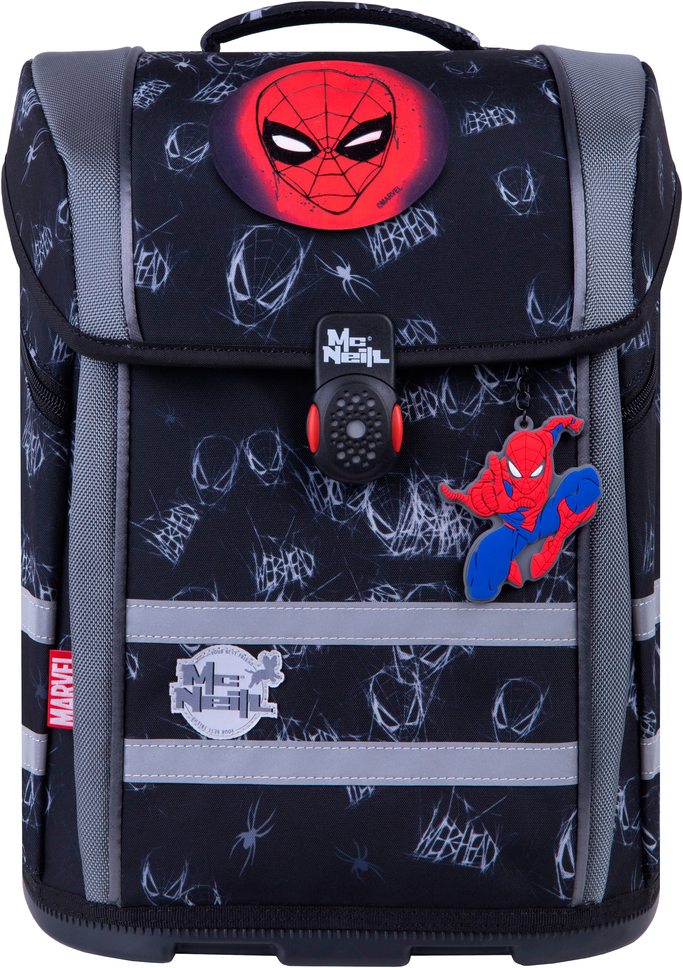 McNeill Schulranzen »Perfecto, Spider Man II«, reflektierende Streifen auf den Schultergurten-retroreflektierende Flächen, inkl. Federmäppchen, Turnbeutel, Schlamperrolle & Motivmagnet
