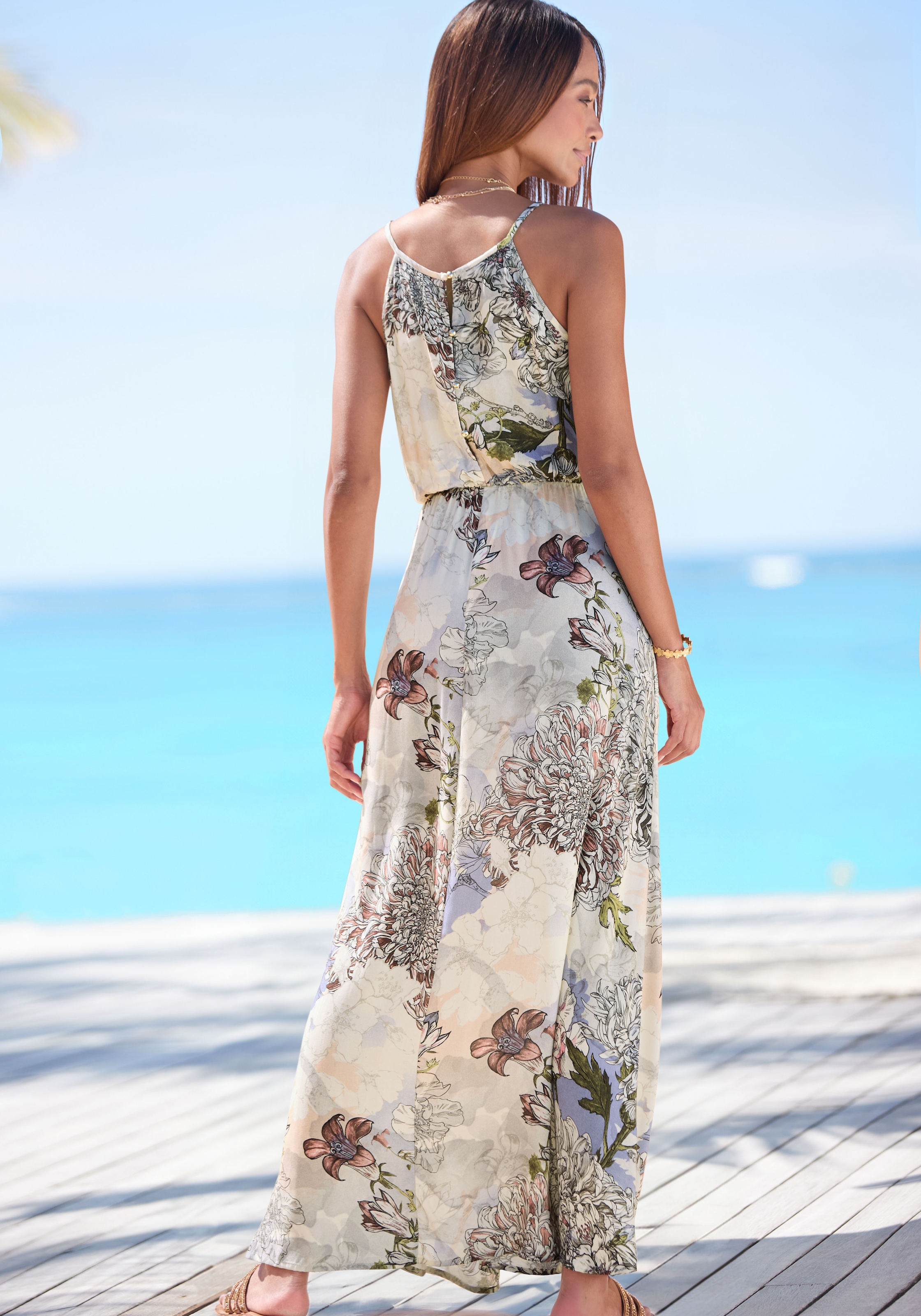 Buffalo Maxikleid, mit Alloverprint, leichtes Sommerkleid, fließendes Strandkleid