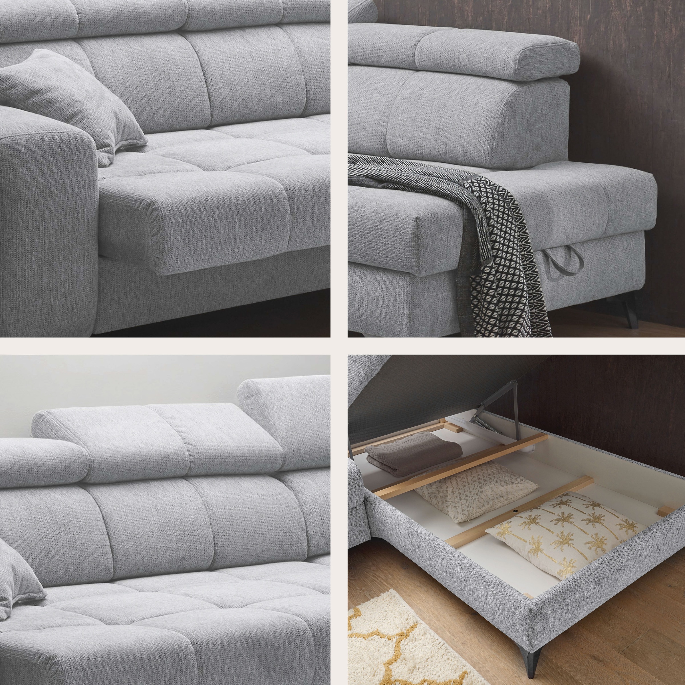 ED EXCITING DESIGN Ecksofa »Sydney L-Form« motorischer Sitztiefenverstellung, USB-Port & 2 Zierkissen