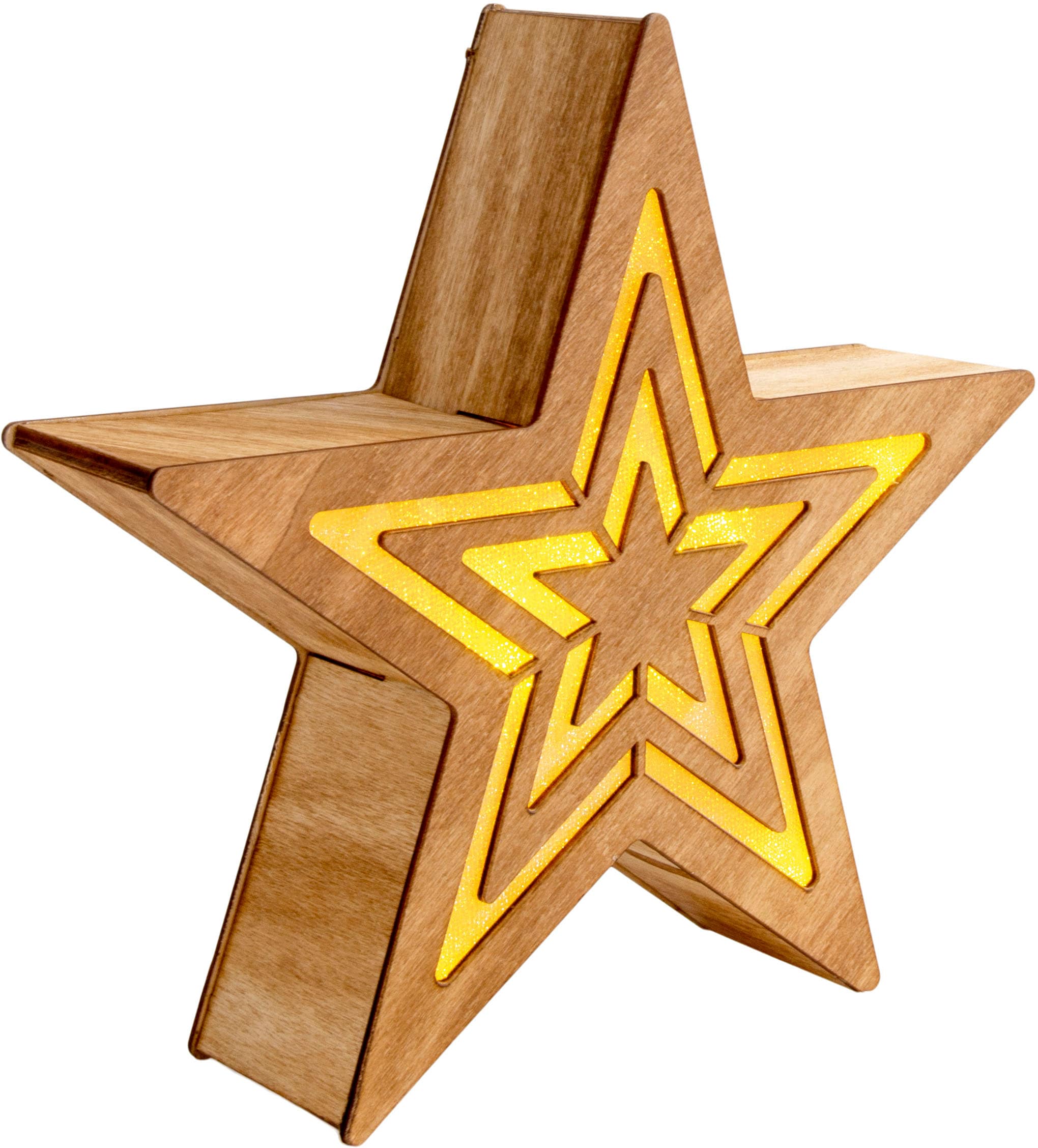 näve LED Stern »Weihnachtsdeko aus Holz«, LED Dekoobjekt aus Holz, inkl. Timer, Höhe ca. 23 cm, Batteriebetrieb