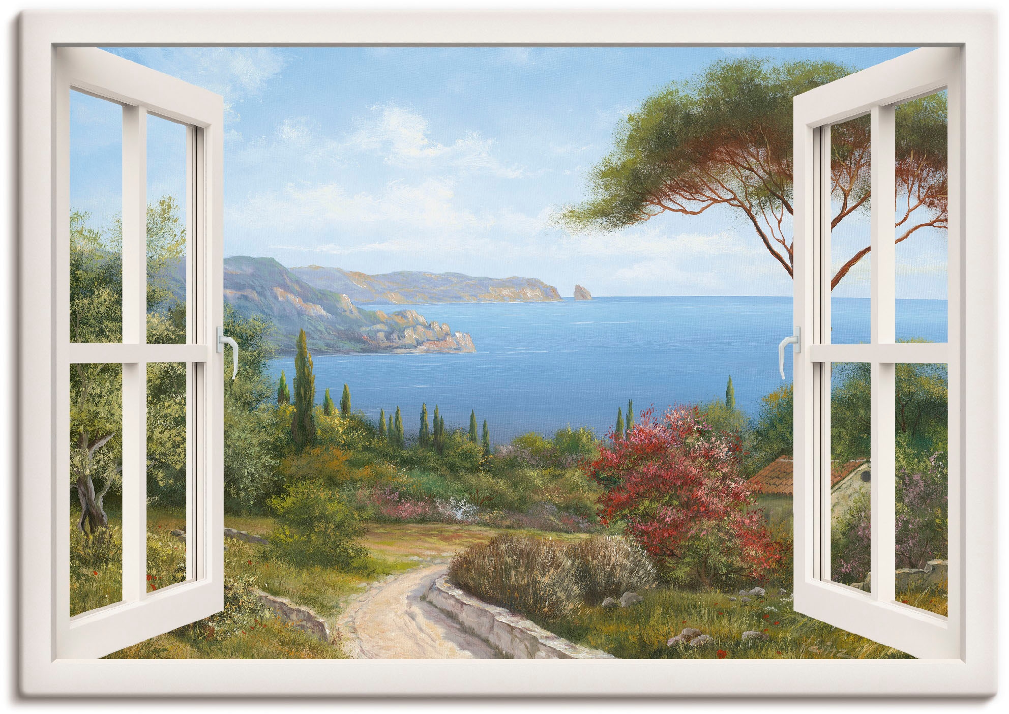 Artland Wandbild »Fensterblick - Haus am Meer I«, Fensterblick, (1 St.),  als Leinwandbild, Wandaufkleber oder Poster in versch. Größen bestellen im  OTTO Online Shop