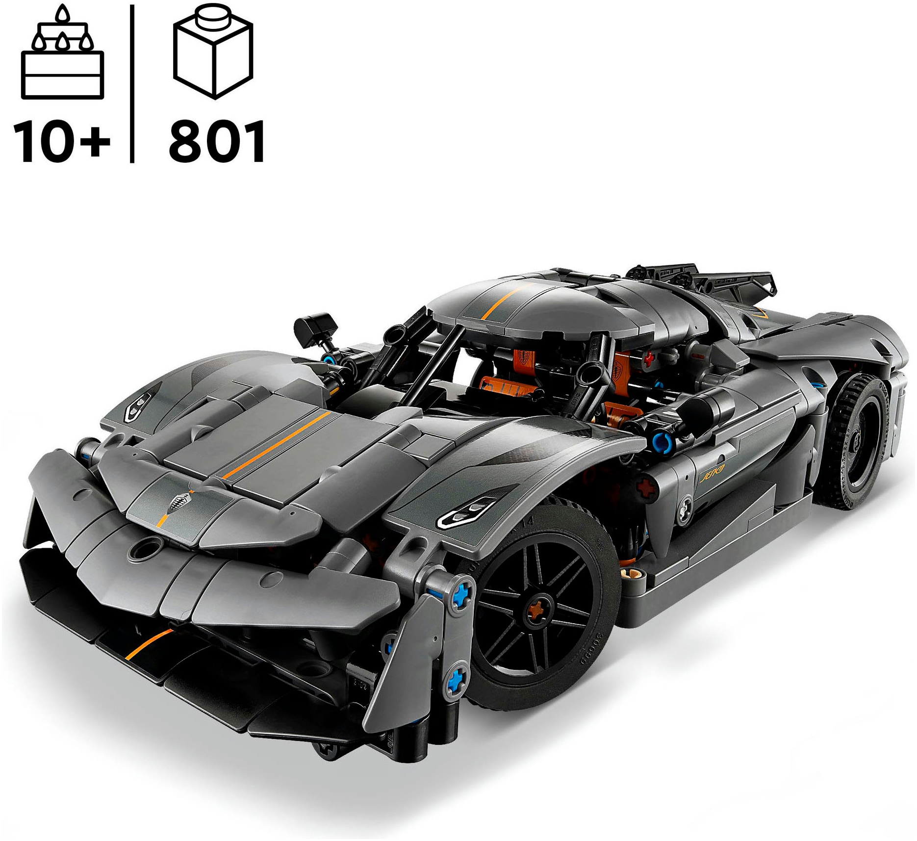 LEGO® Konstruktionsspielsteine »Koenigsegg Jesko Absolut Supersportwagen in Grau (42173), LEGO Technic«, (801 St.), Made in Europe