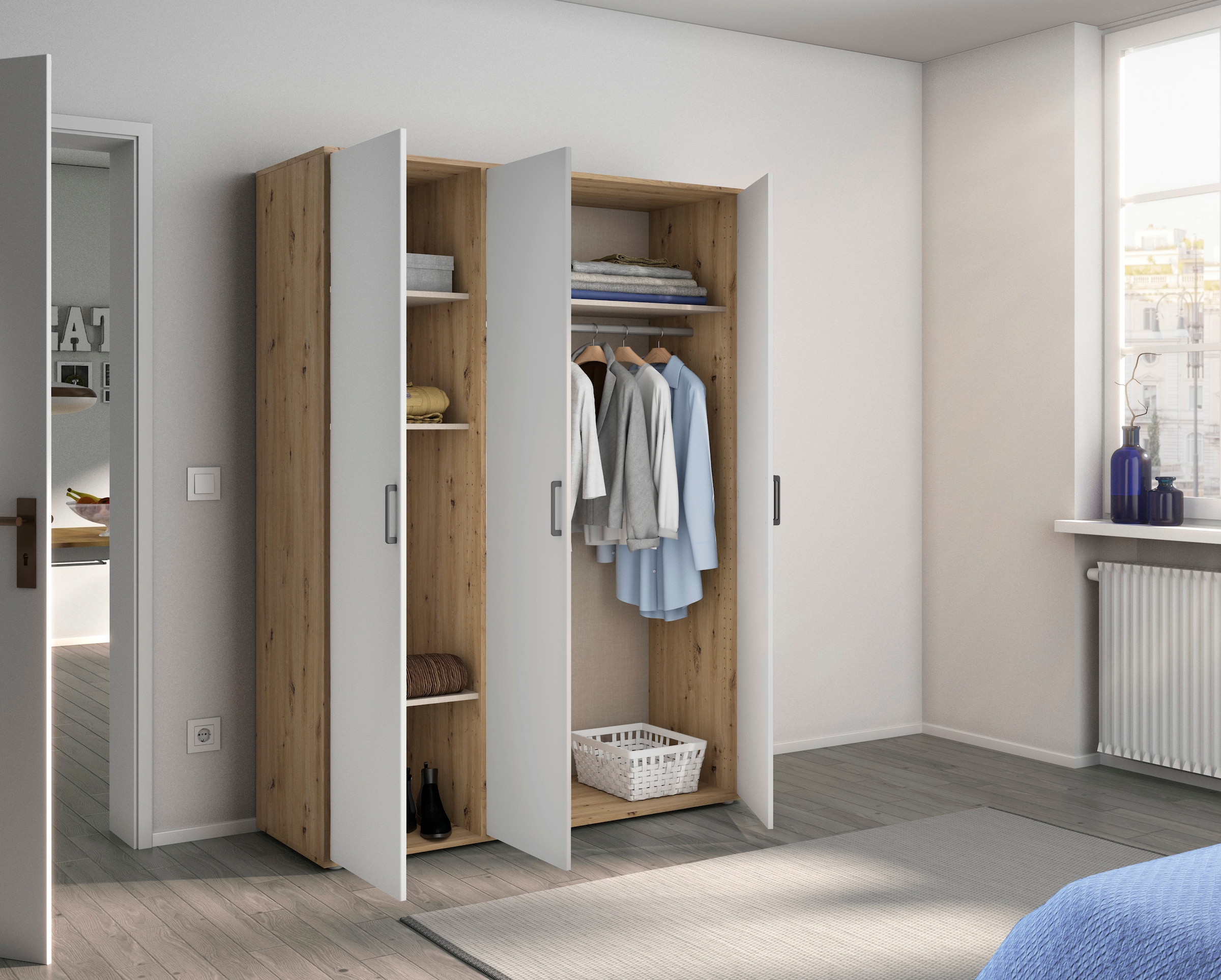 rauch Kleiderschrank »VOYAGER Otto´s Choice Garderobe Wäscheschrank TOPSELLER Schlafzimmer«, (in 3 verschiedenen Ausstattungen BASIC/CLASSIC/PREMIUM), Schrank mit modernen Griffen in viel Stauraum MADE IN GERMANY