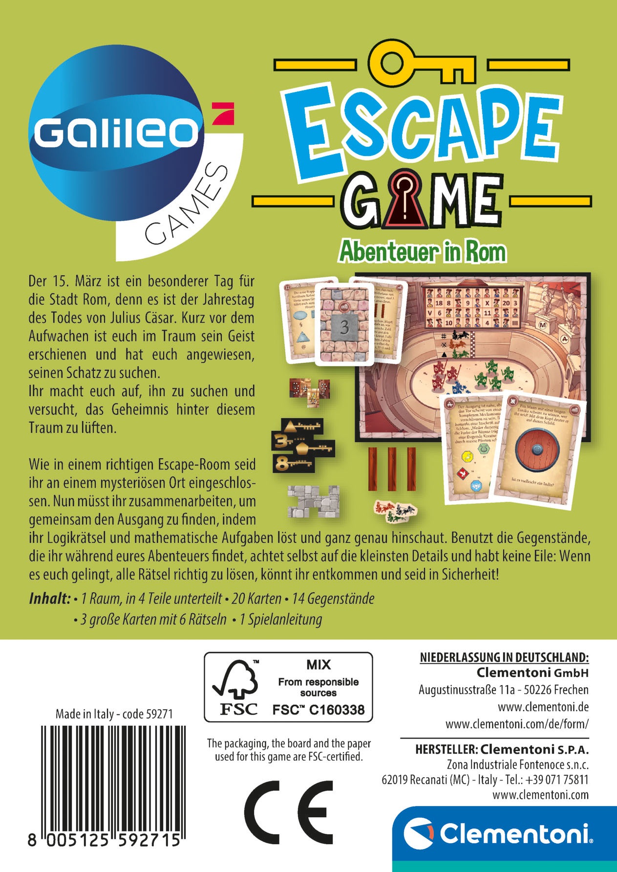 Clementoni® Spiel »Galileo, Escape Game Abenteuer in Rom«, Made in Europe, FSC® - schützt Wald - weltweit