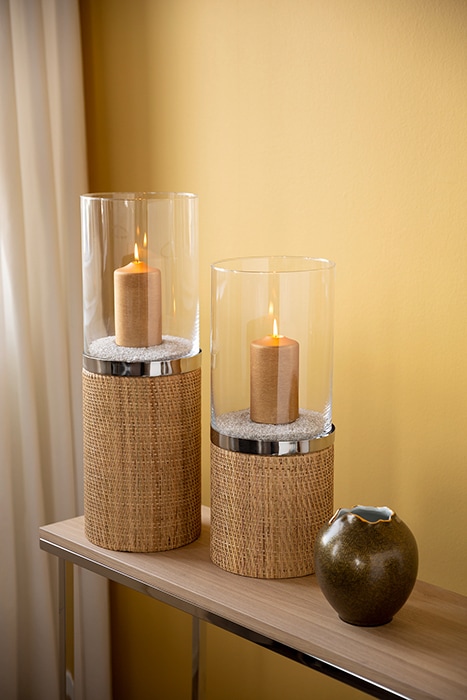 Fink Windlicht »CATANIA«, (1 St.), aus Edelstahl, Glas und Rattan