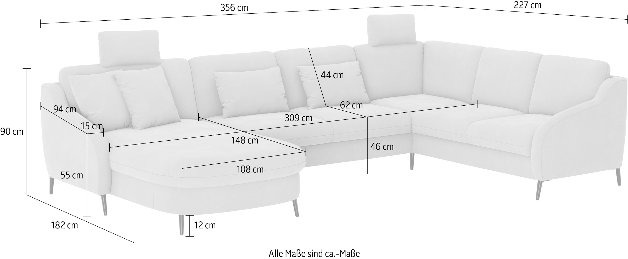 sit&more Wohnlandschaft »Soul U-Form«, wahlweise mit Bettfunktion und Bettkasten oder Schubkasten
