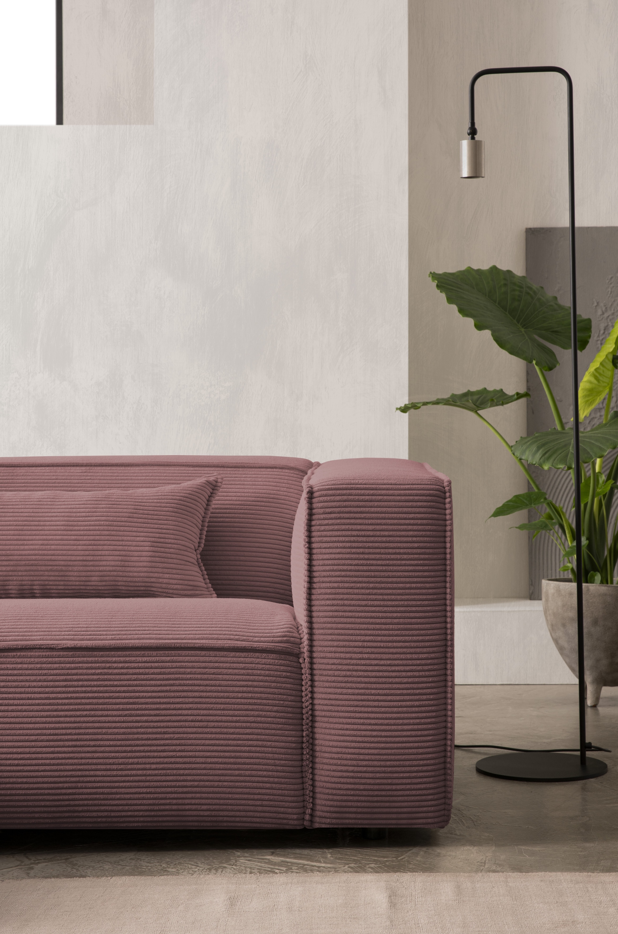 LeGer Home by Lena Gercke Ecksofa »PIARA mit Kedernaht in Cord oder Leinenoptik, moderne Couch in L-Form«, wahlweise Ottomane rechts/links, schwarze Füße, bequemer Sitzkomfort