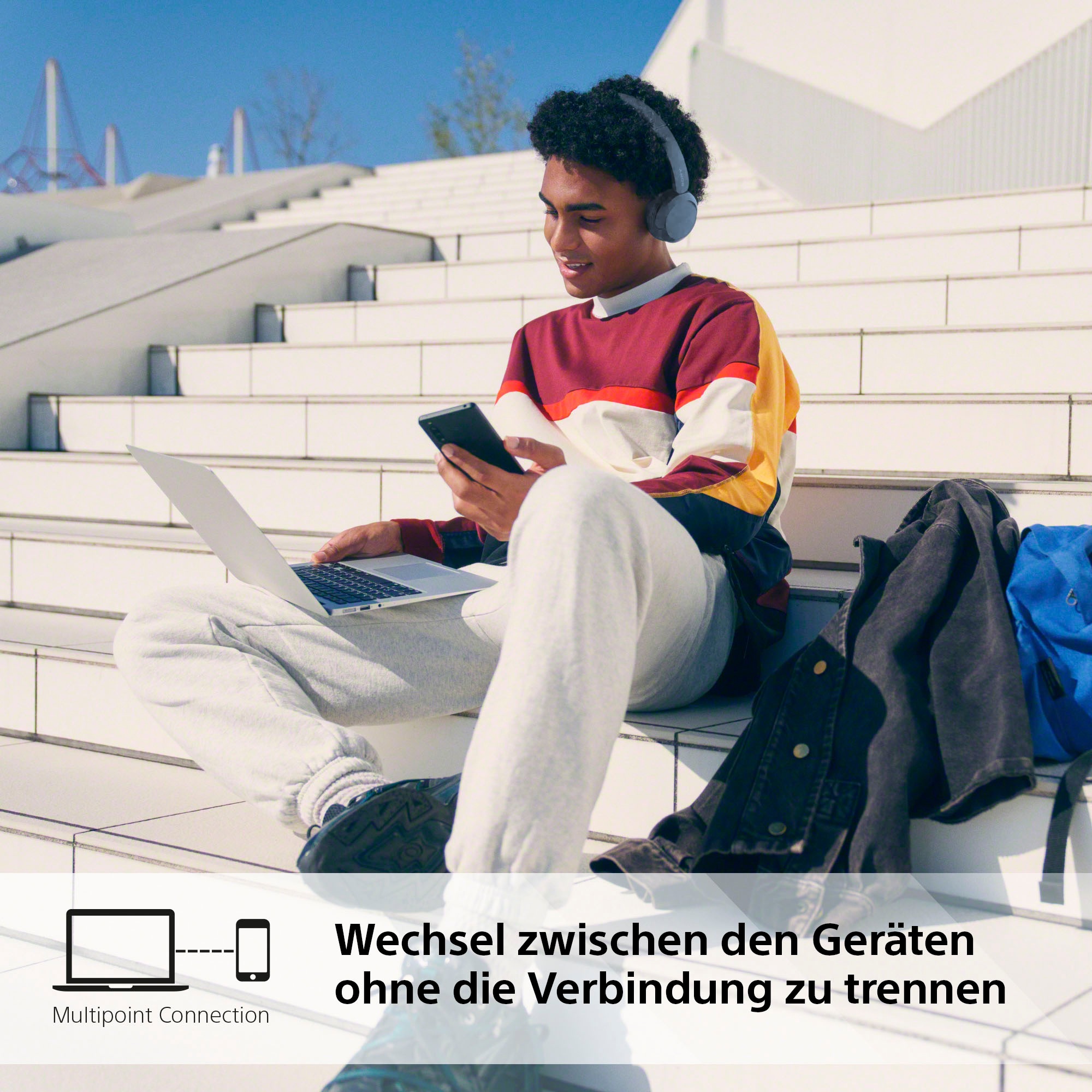 Sony Bluetooth-Kopfhörer »WHCH520«, Bluetooth, Noise-Cancelling-Active Noise Cancelling (ANC)-Freisprechfunktion-Rauschunterdrückung-Sprachsteuerung-kompatibel mit Siri, 200 Std. Max. Akkulaufzeit (Standby)