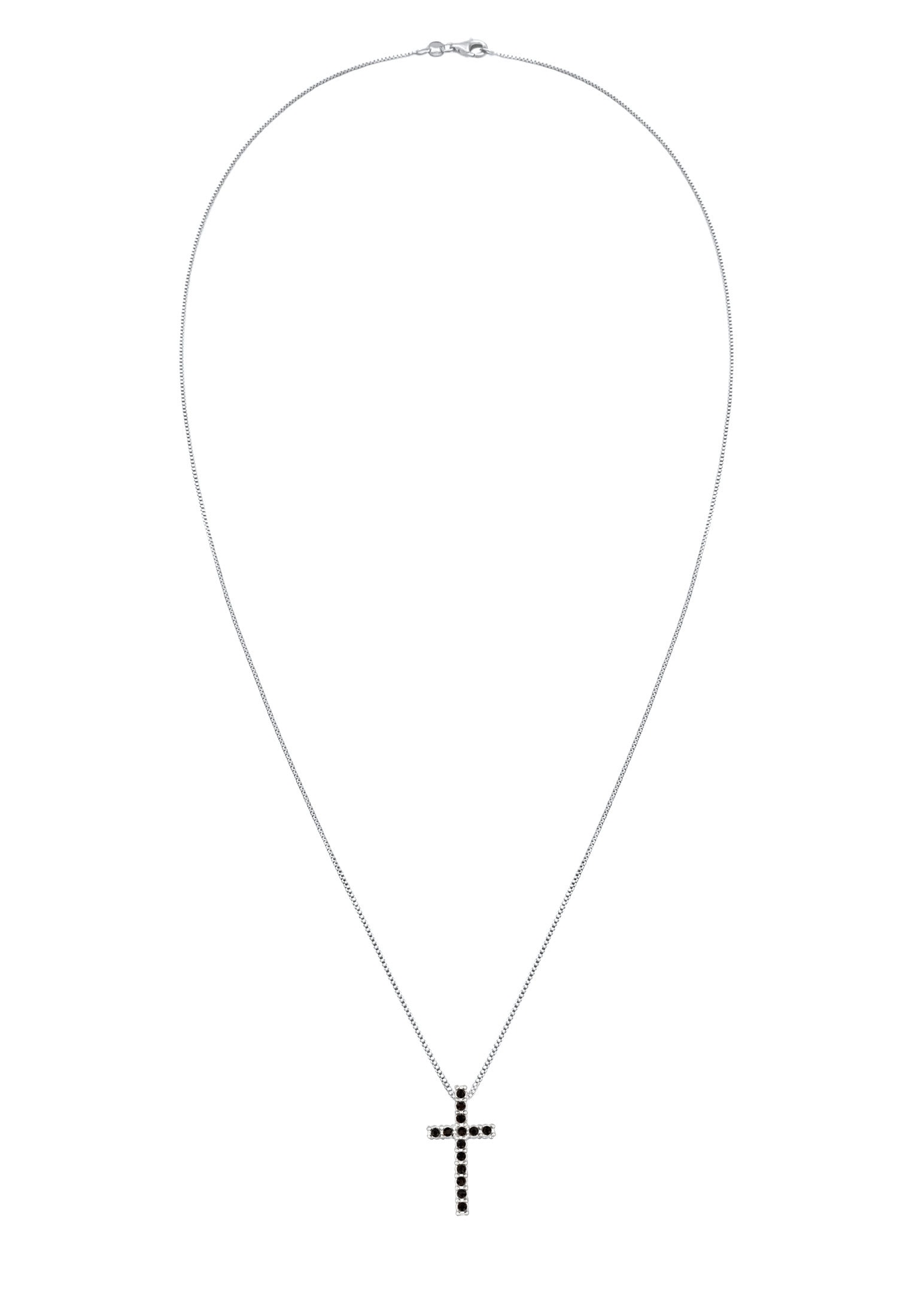 Kuzzoi Kette mit Anhänger »Halskette Kreuz Glas Kristalle Schwarz 925 Sterling Silber«