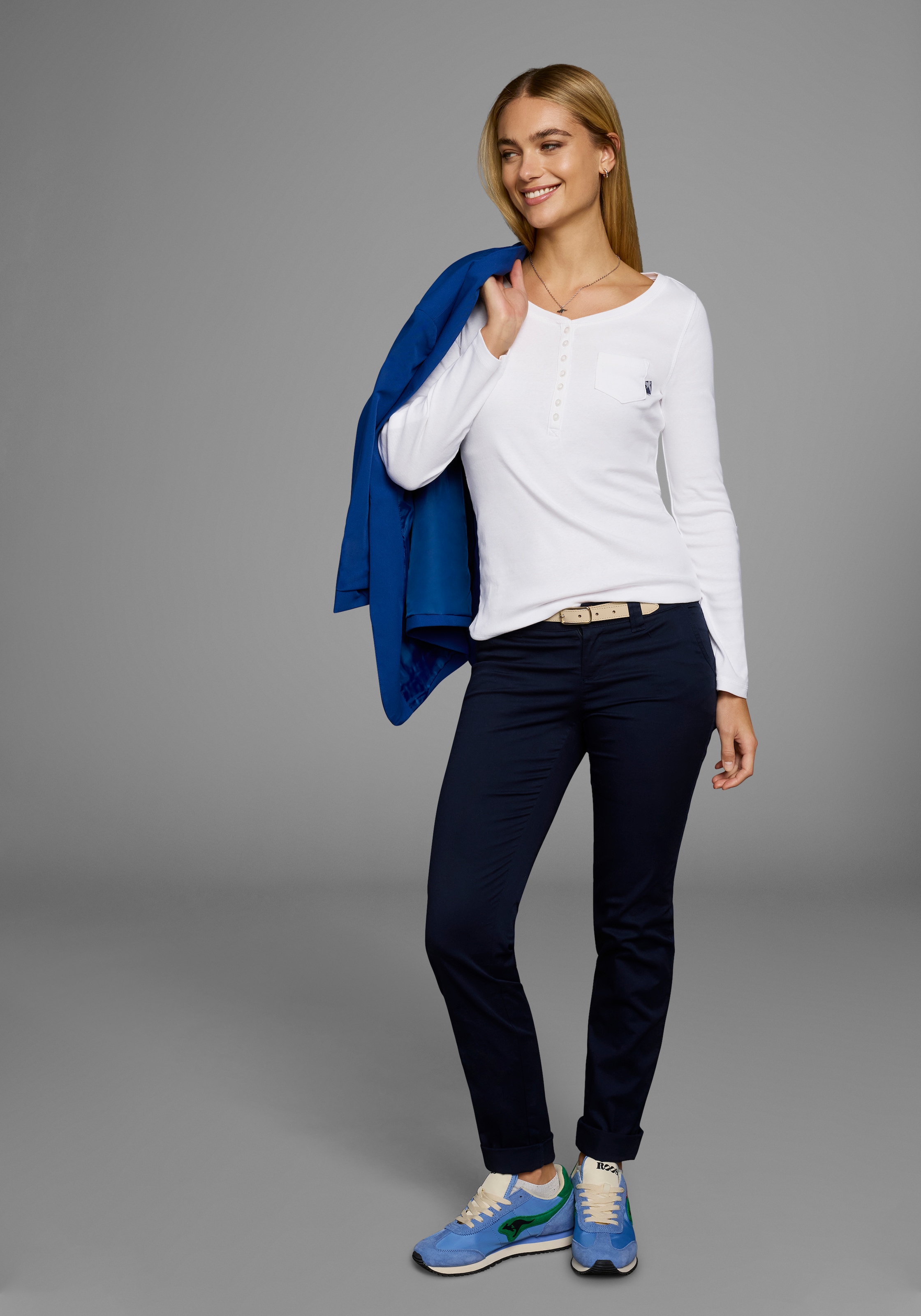 Arizona Langarmshirt sehr figurbetonter Schnitt,  unifarben,  Rundhalsausschnitt