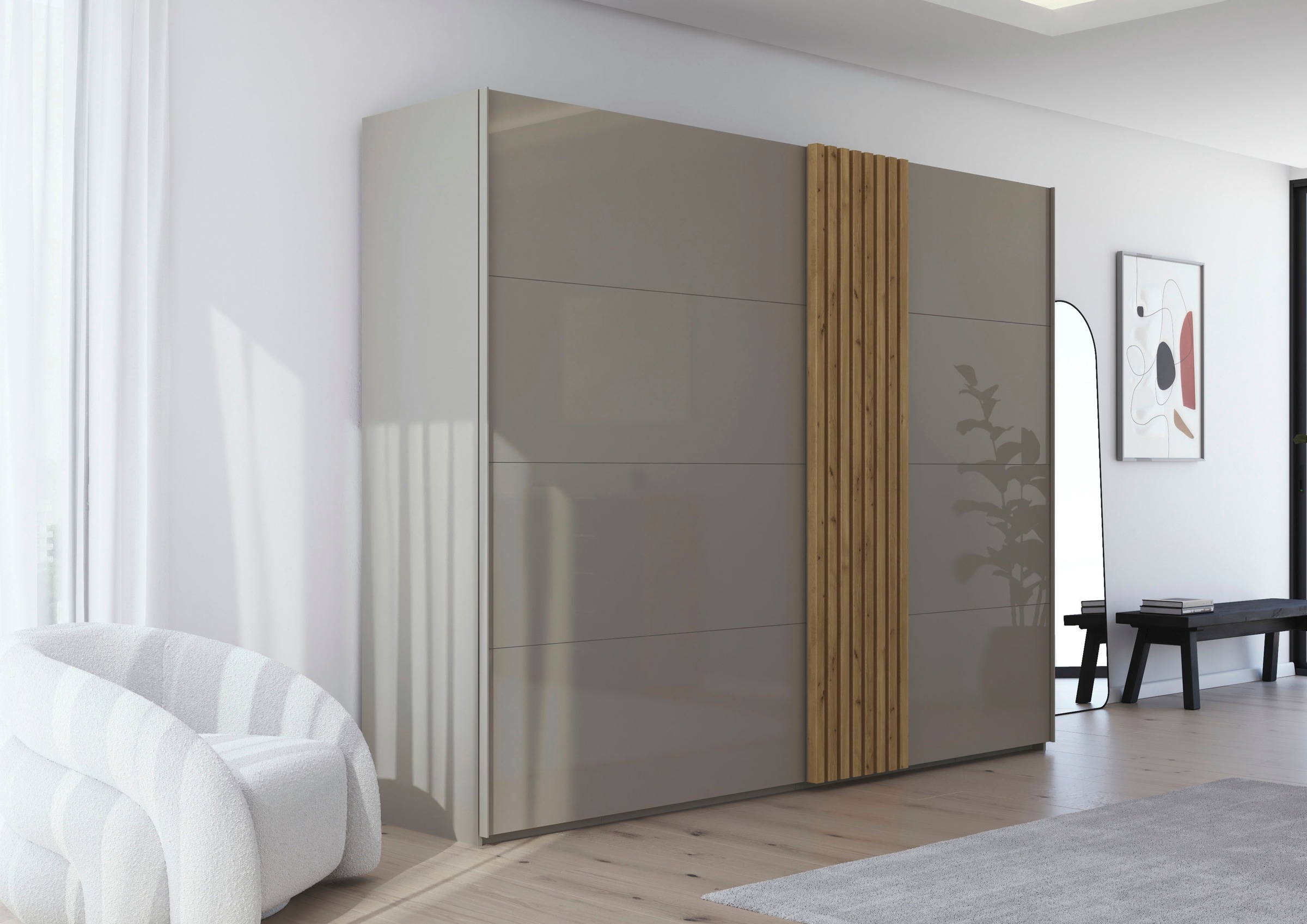rauch Schwebetürenschrank »Kleiderschrank Schrank Garderobe Wäscheschrank TEGIO«, mit hochwertigen Holzdekoraufleistung und Glasfront MADE IN GERMANY