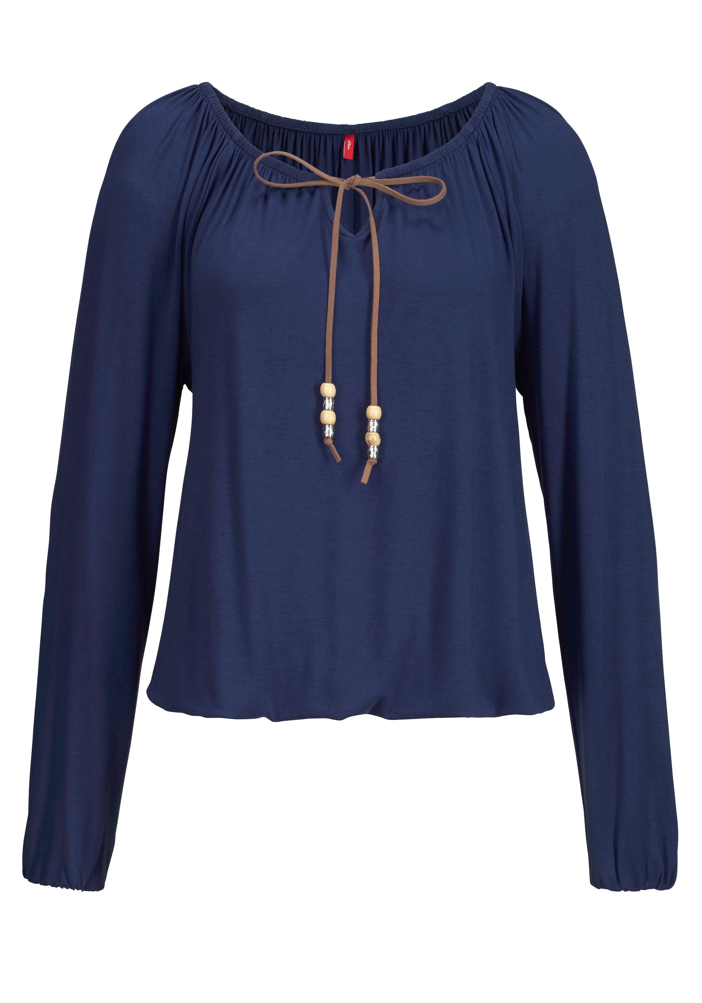 s.Oliver Strandshirt, mit Bindeband am Ausschnitt, lockere Passform, Boho-Style