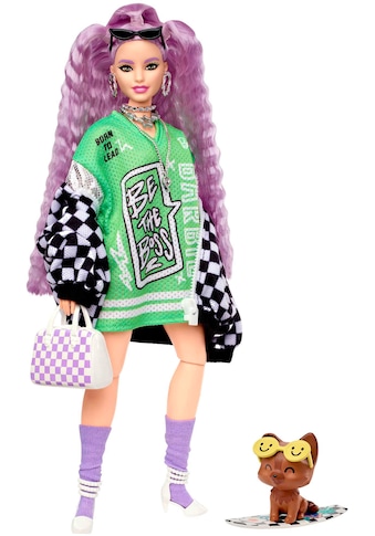 Barbie Anziehpuppe »Extra«, (Pastellviolett Haare) mit schwarz-weißer Jacke, Hund &... kaufen