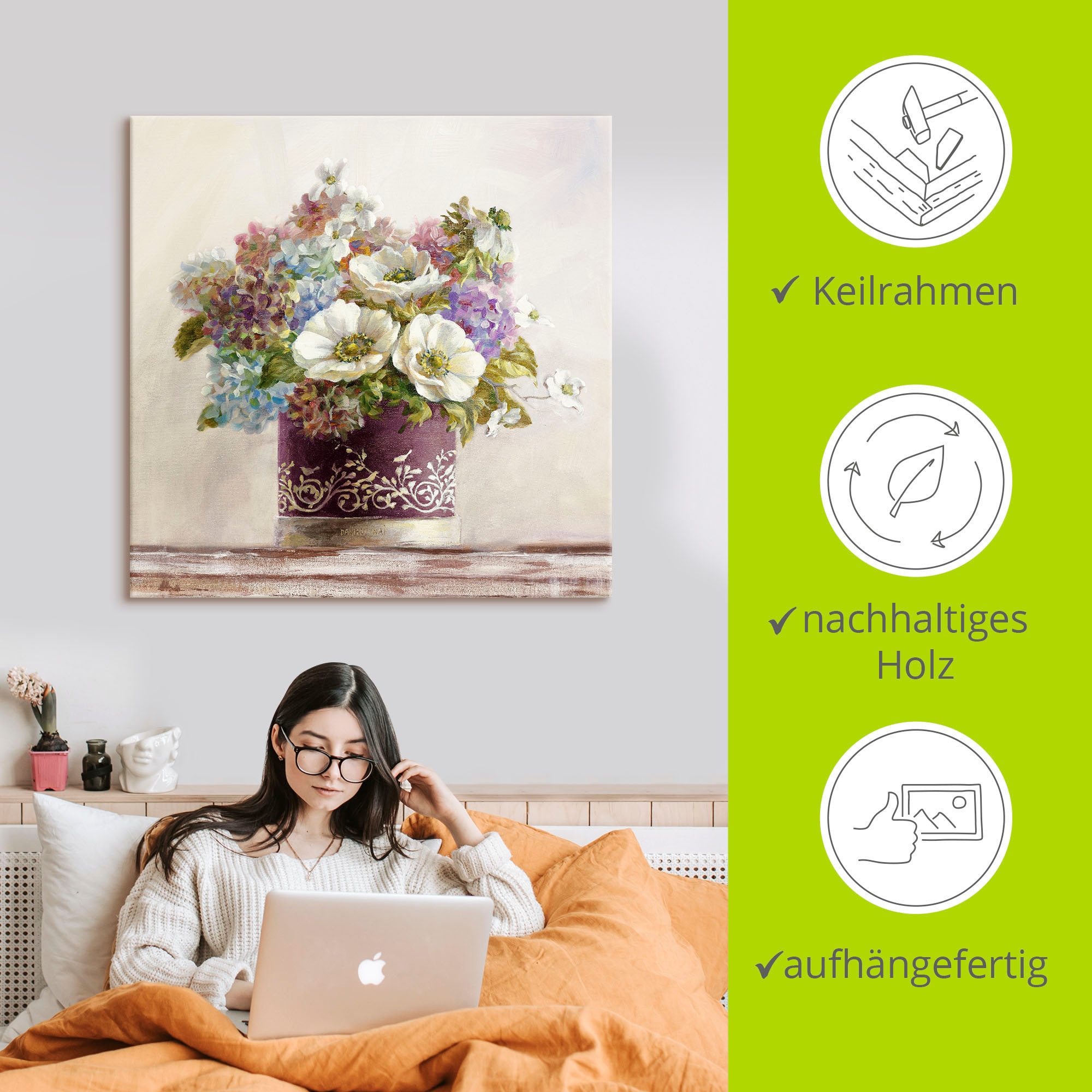 Artland Wandbild »Anemonen in Auberginer Hutschachtel«, Blumen, (1 St.), als Leinwandbild, Poster, Wandaufkleber in verschied. Größen