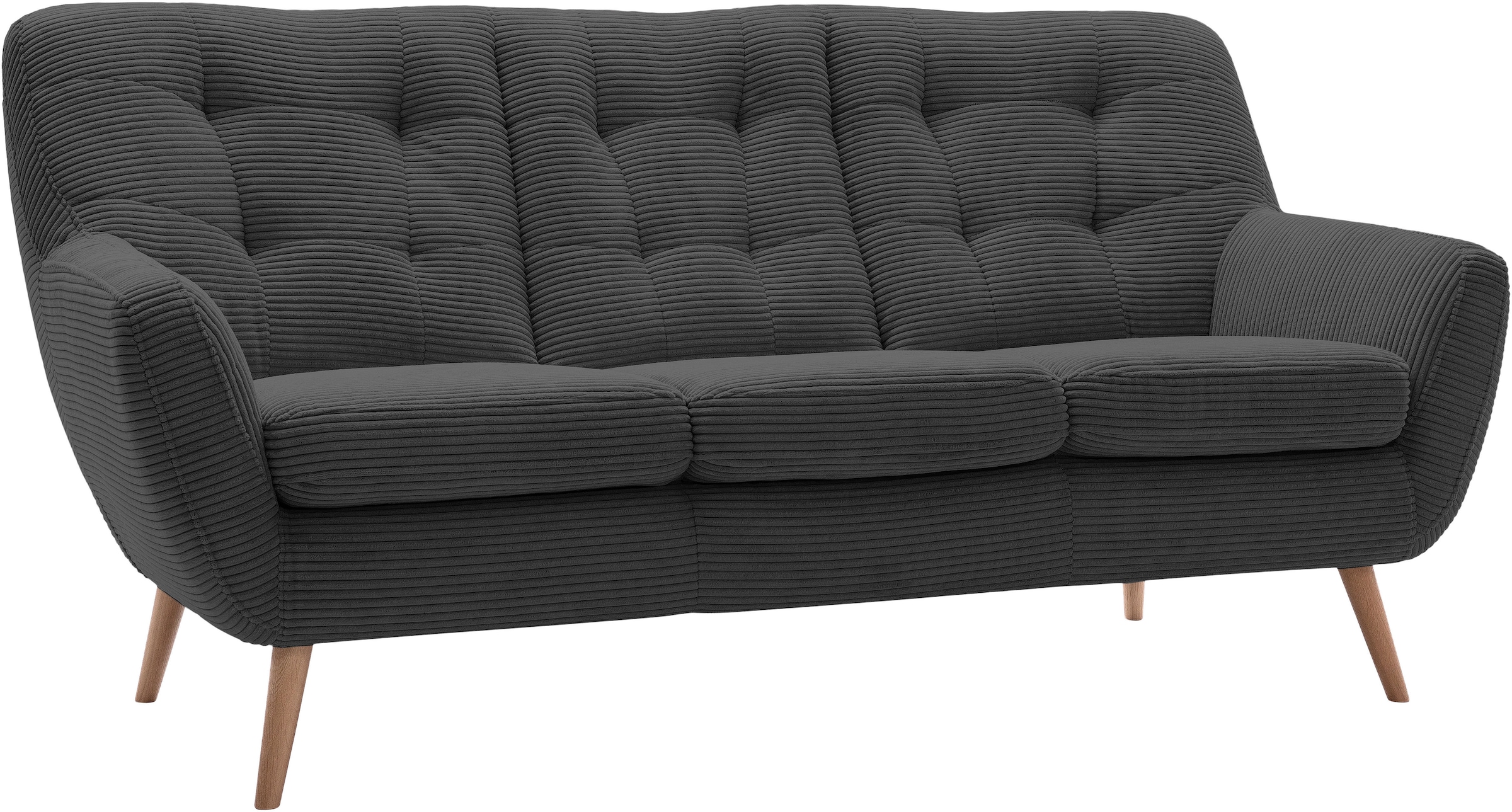 exxpo - sofa fashion 3-Sitzer »Scandi, bequem, aufwendige Rückenpolsterung für mehr Sitzkomfort«, aktuelle Farben in hochwertigen Bezugsqualitäten, Holzfuß